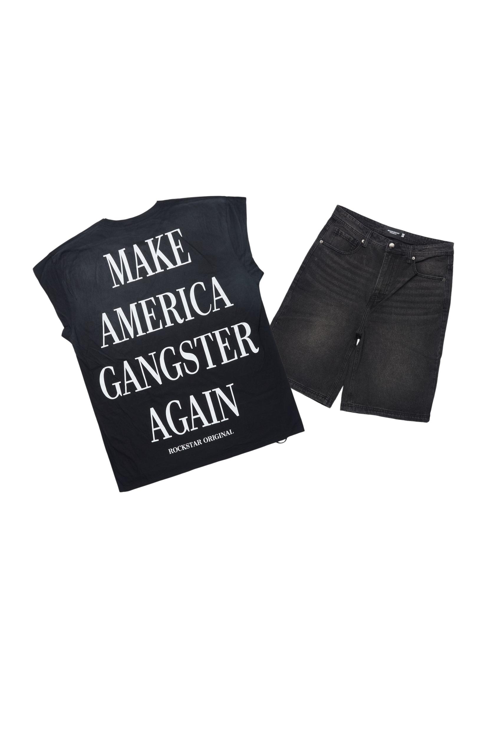 Akos Black/Red T-Shirt/Denim Short Set Male Product Image