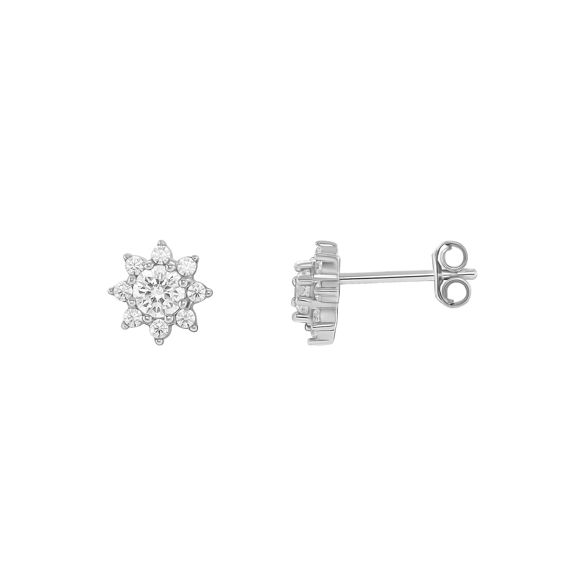 PRIMROSE Sterling Silver Cubic Zirconia Flower Stud Earrings, Women's, Silver Tone Product Image