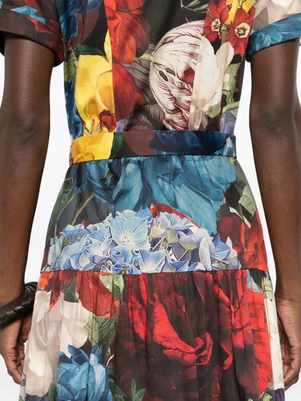 ALICE AND OLIVIA Flourish Lucy Roll-sleeve Midi Dress In Multi Product Image