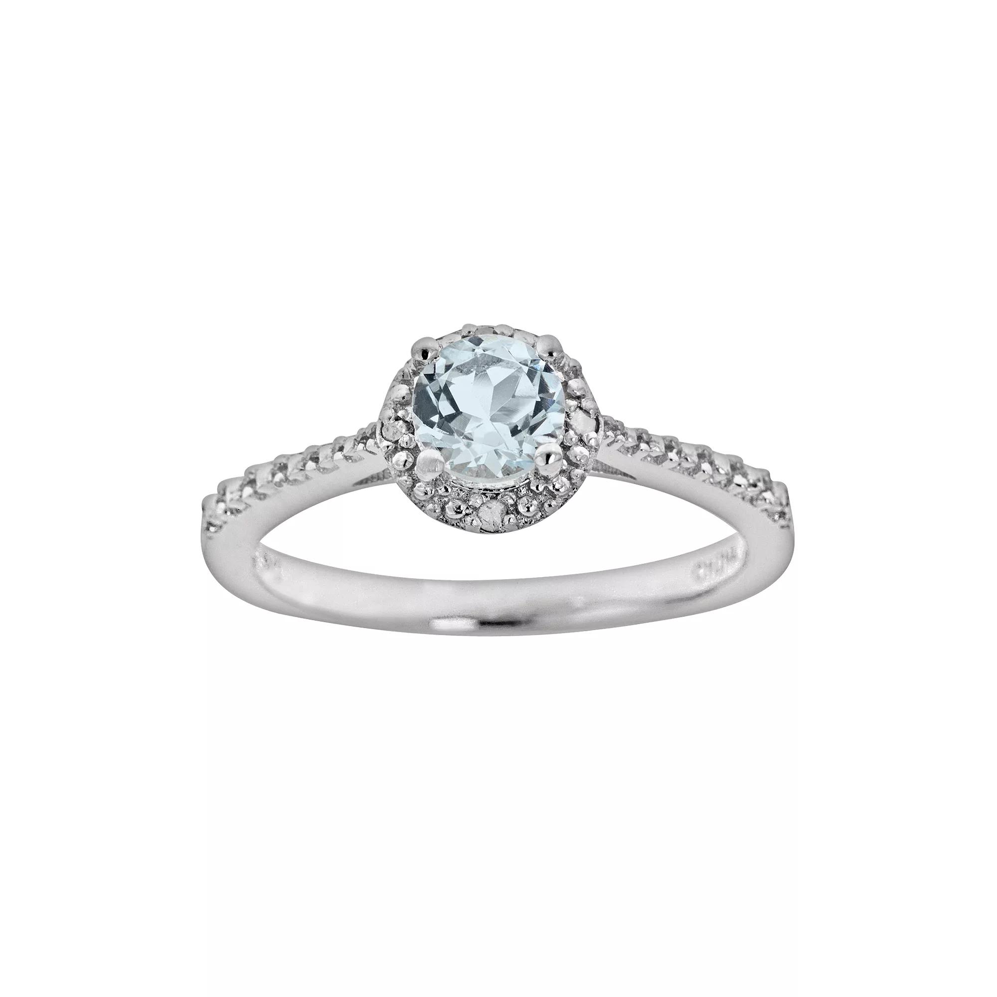 Celebration Gems Sterling Silver Aquamarine and Diamond Accent Frame Ring, Women's, Size: 7 Product Image