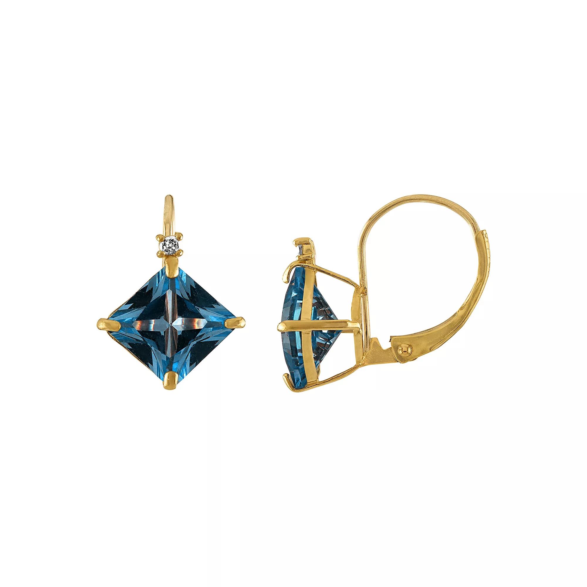 Tiara 10k Gold Lab-Created Aquamarine & Diamond Accent Leverback Earrings, Women's Product Image