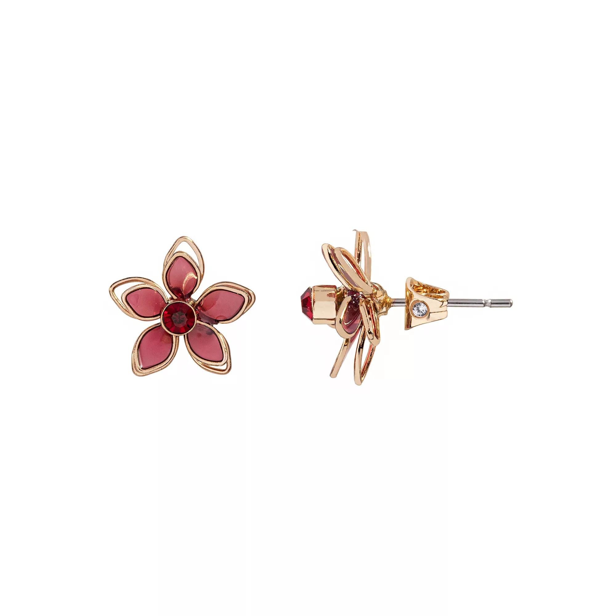 LC Lauren Conrad Gold Tone Dainty Floral Button Earrings, Women's, Red Product Image