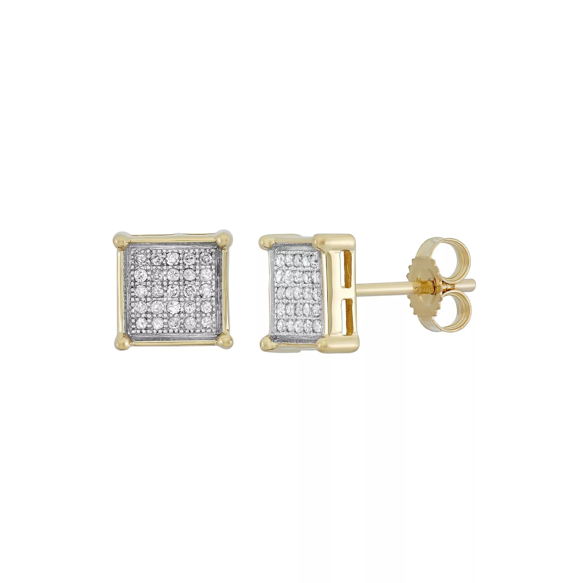 1/6 Carat T.W. Diamond 10k Gold Square Stud Earrings, Women's, White Product Image