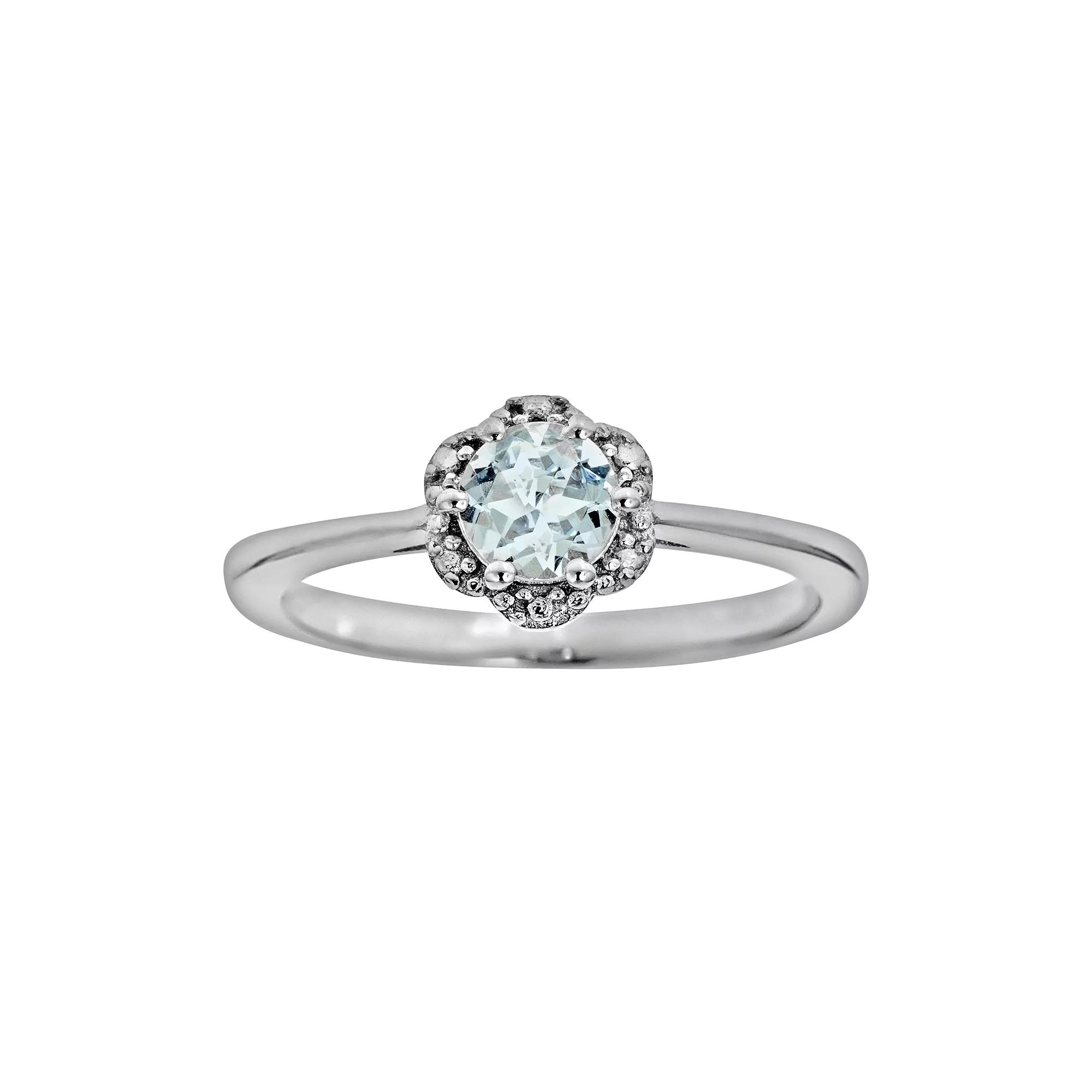 Celebration Gems Sterling Silver Aquamarine Studded Flower Ring, Women's,  Product Image