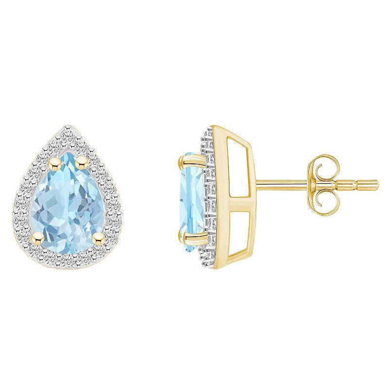 Celebration Gems 10k Gold Pear Shape Gemstone & Lab-Created White Sapphire Halo Stud Earrings, Women's, Blue Topaz Product Image