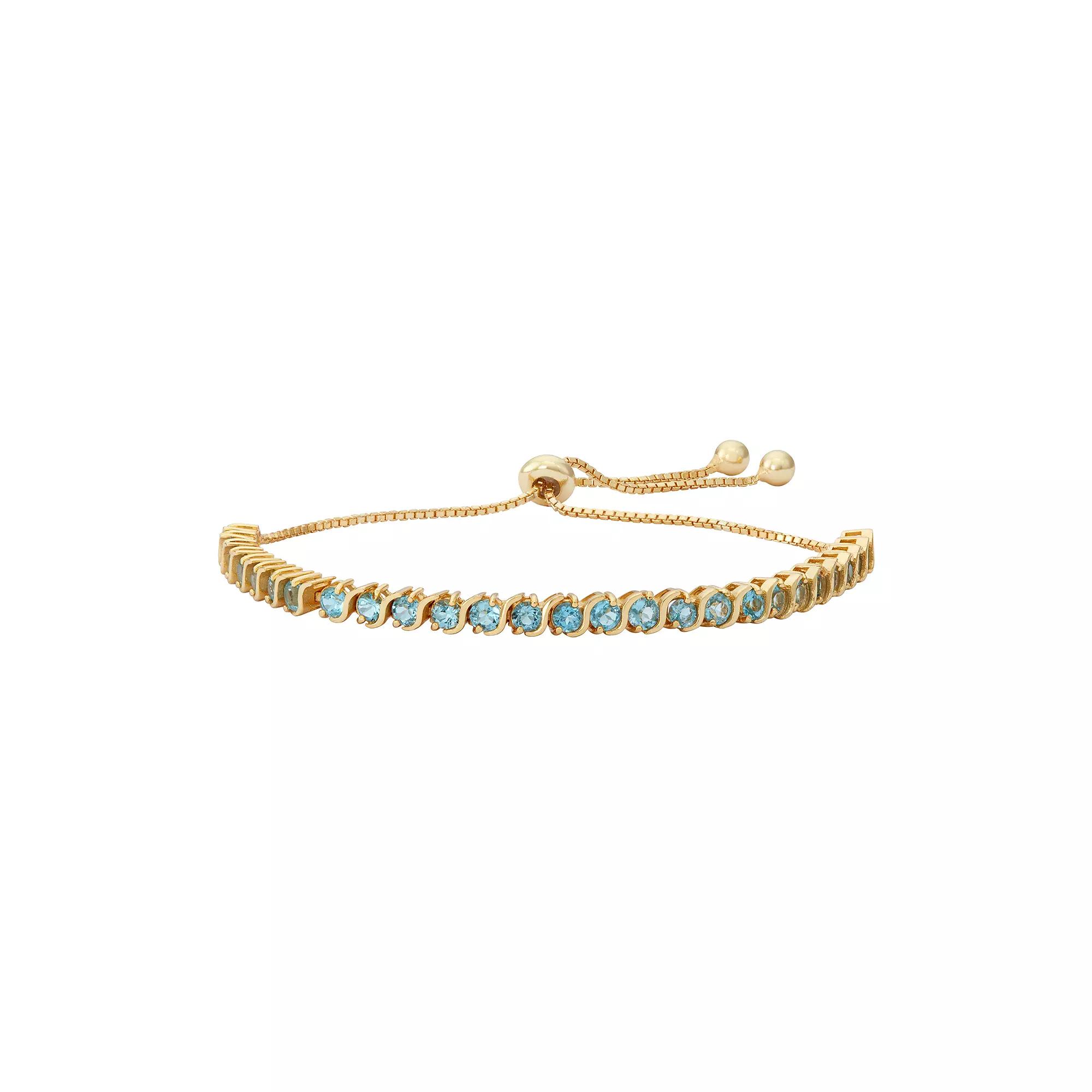 Designs by Gioelli 14k Gold Over Silver Blue Topaz S-Link Lariat Bracelet, Women's, Size: 9" Product Image