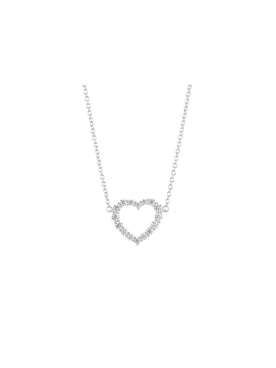 Womens 18K White Gold & Diamond Medium Heart Pendant Necklace Product Image
