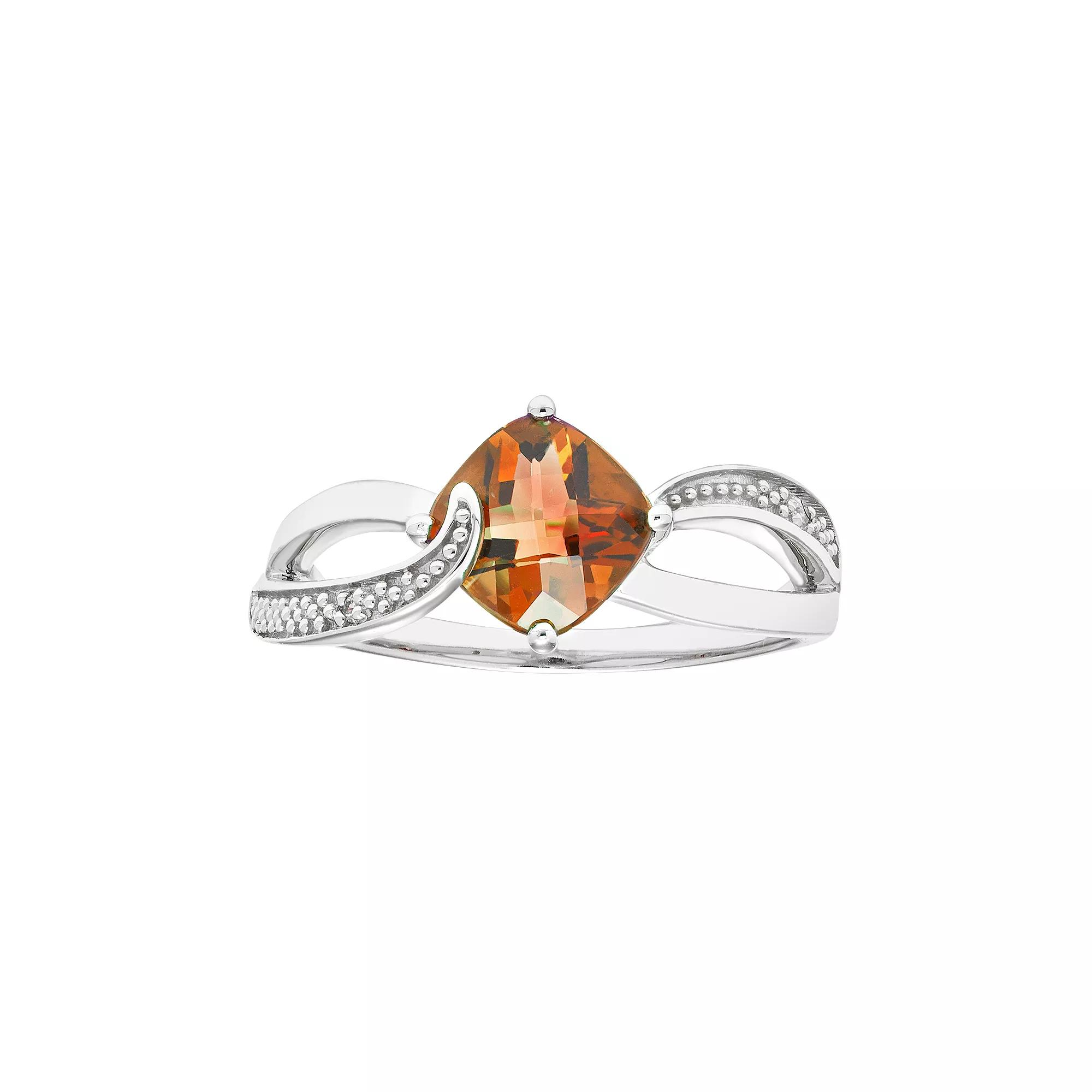 Sterling Silver Citrine & Diamond Accent Cushion Bypass Ring, Women's, Size: 9, Orange Product Image