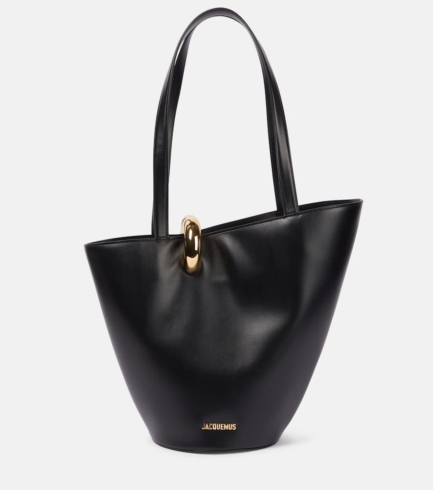 JACQUEMUS The Medium Bambola Asymmetric Leather Bucket Bag In Black 990 Product Image