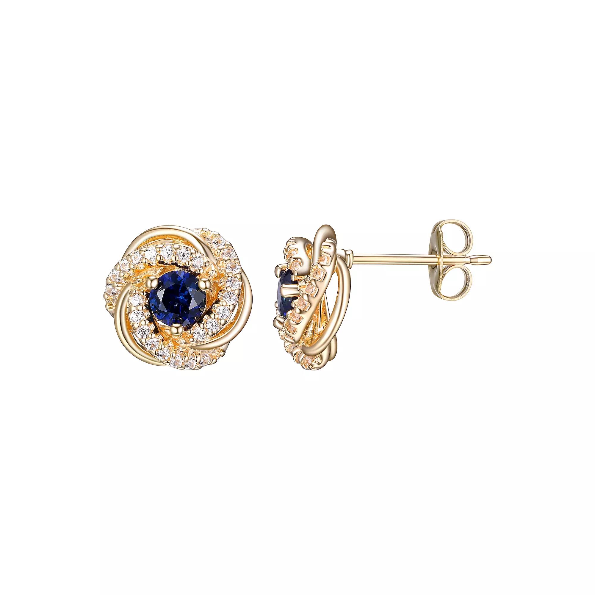 Tokens of Love Sterling Silver Lab-Created Sapphire Birthstone Love Knot Stud Earrings, Women's, 18k Gold Plated Product Image