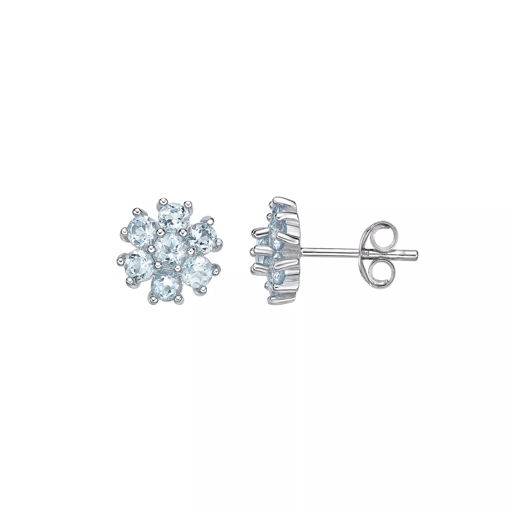 Gemminded Sterling Silver Blue Topaz Flower Stud Earrings, Women's Product Image