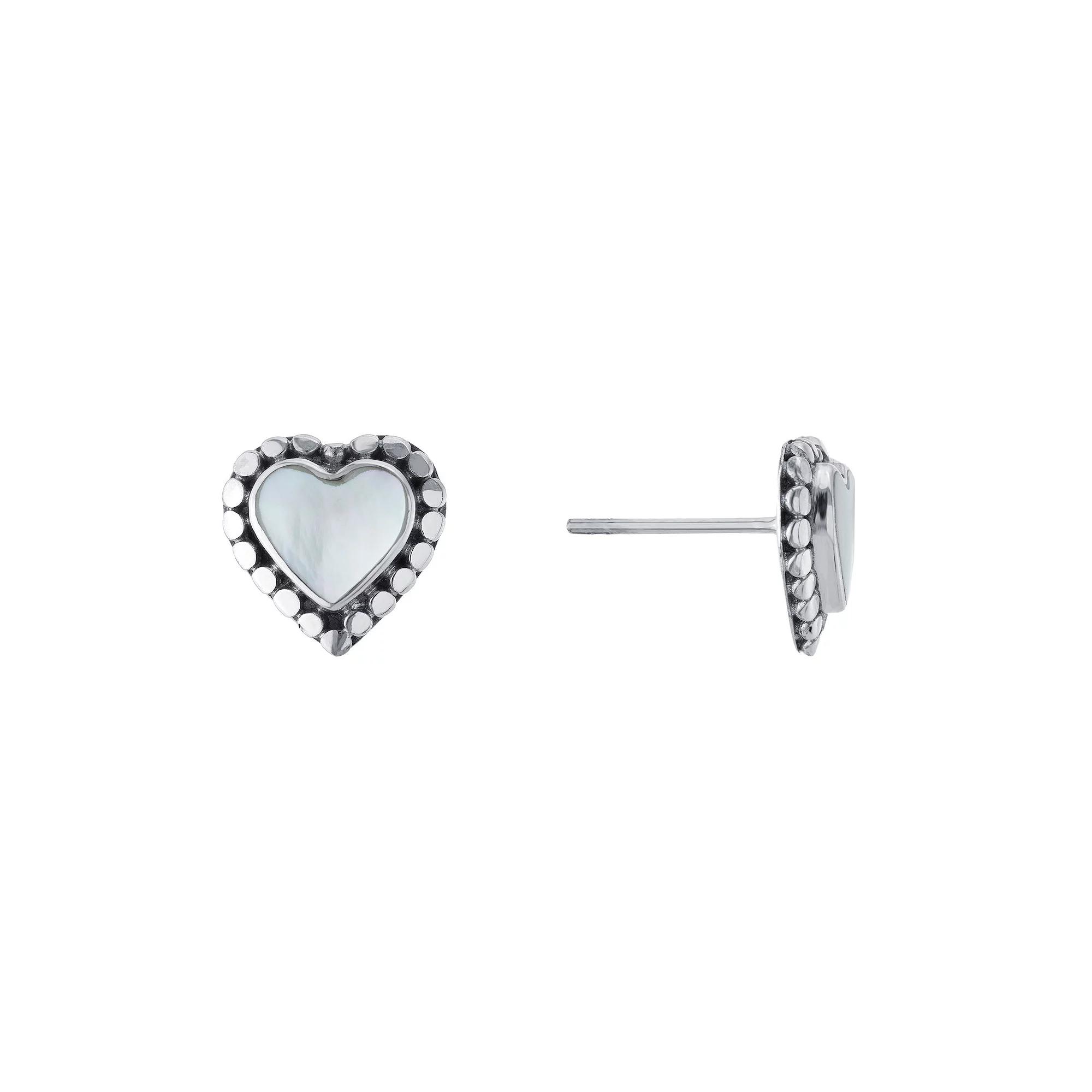 Main and Sterling Oxidized Sterling Silver Mother of Pearl Heart Stud Earrings, Women's Product Image