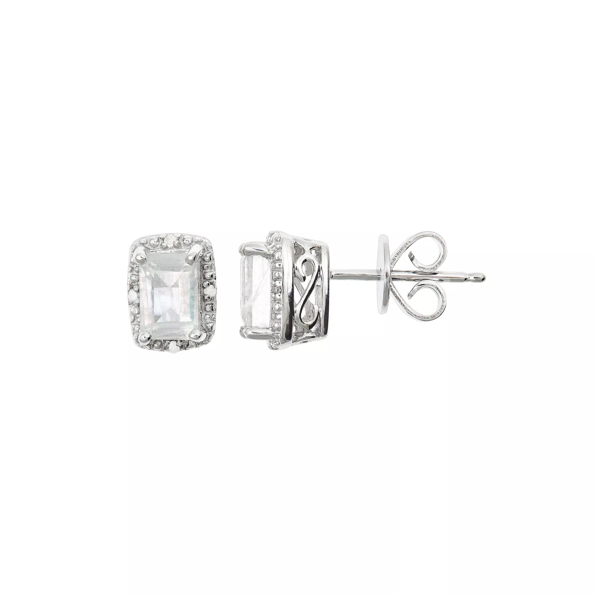 Celebration Gems Sterling Silver Moonstone & Diamond Accent Rectangle Halo Stud Earrings, Women's Product Image