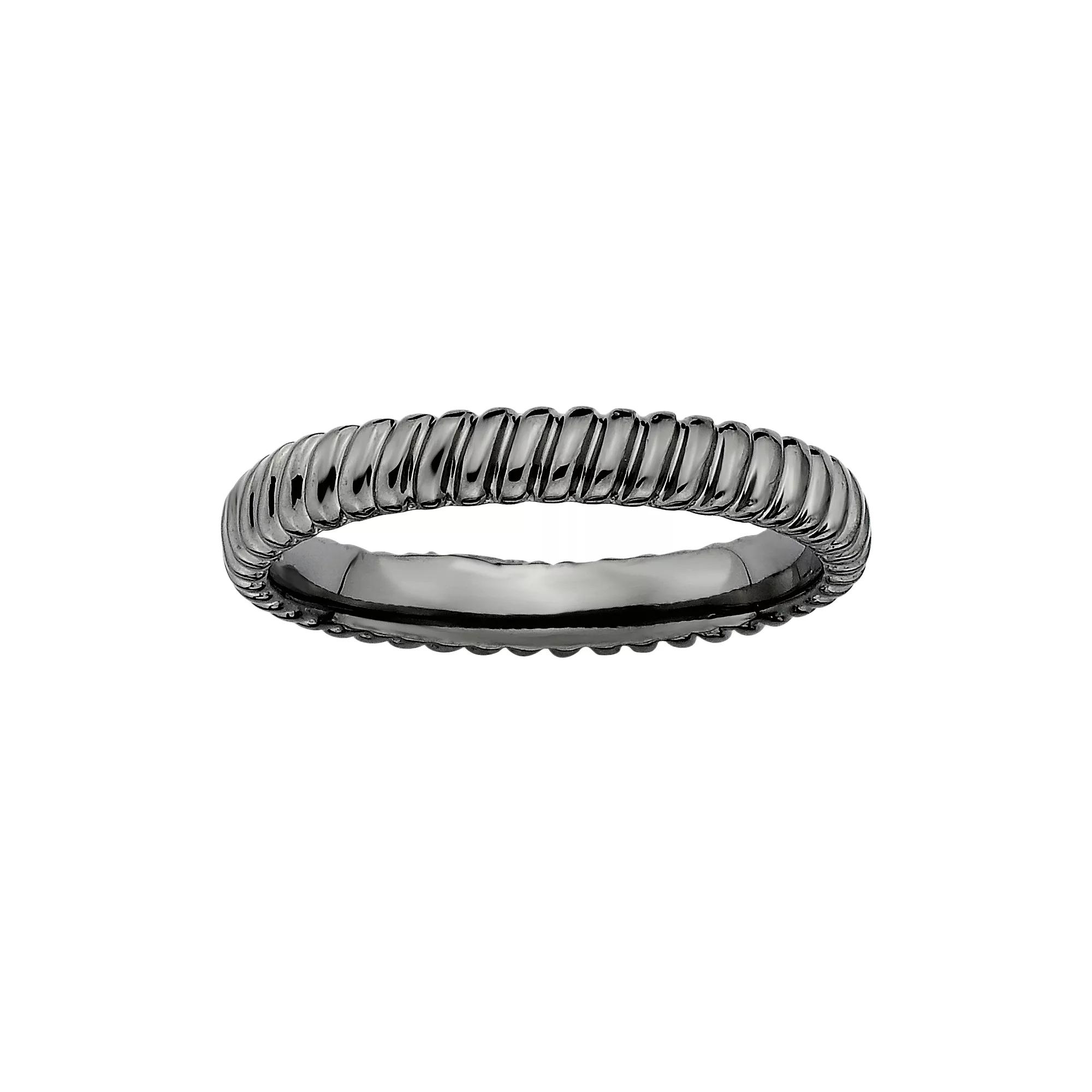 Stacks & Stones Ruthenium-Plated Sterling Silver Ribbed Stack Ring, Women's, Size: 5, Black Product Image
