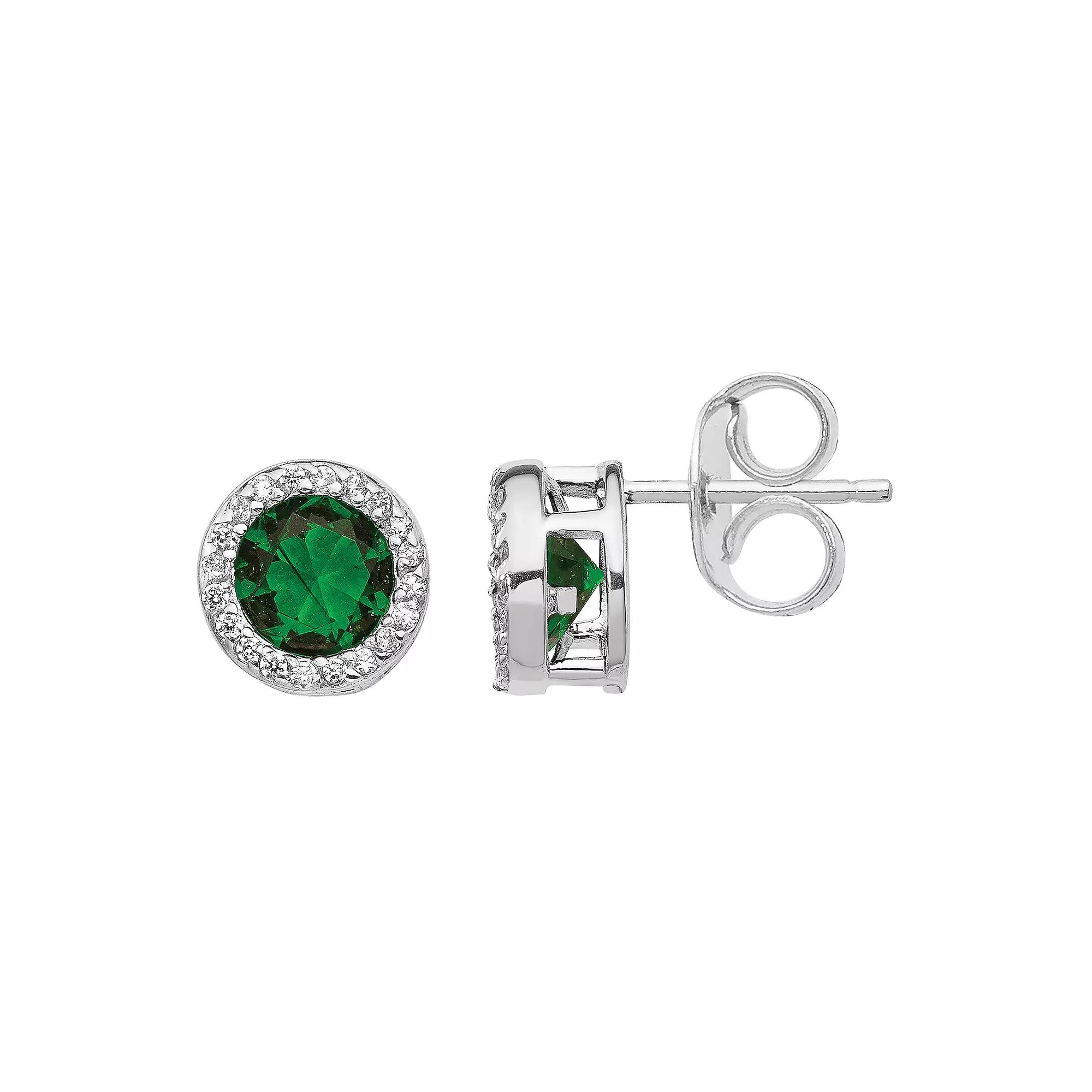 Sophie Miller Sterling Silver Green Cubic Zirconia Earrings, Women's Product Image