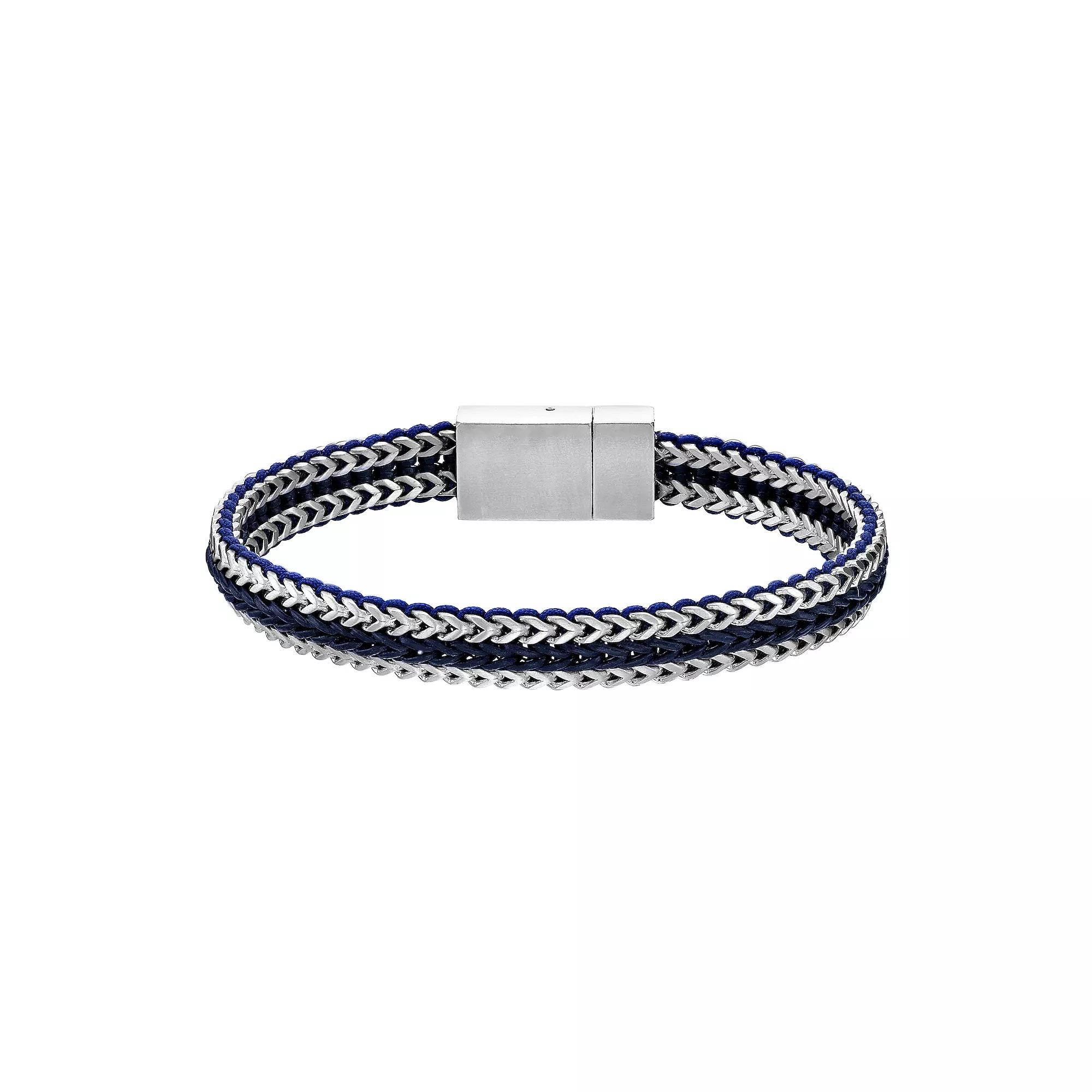 Men's LYNX Stainless Steel Blue Cord Bracelet, Size: 8.5" Product Image