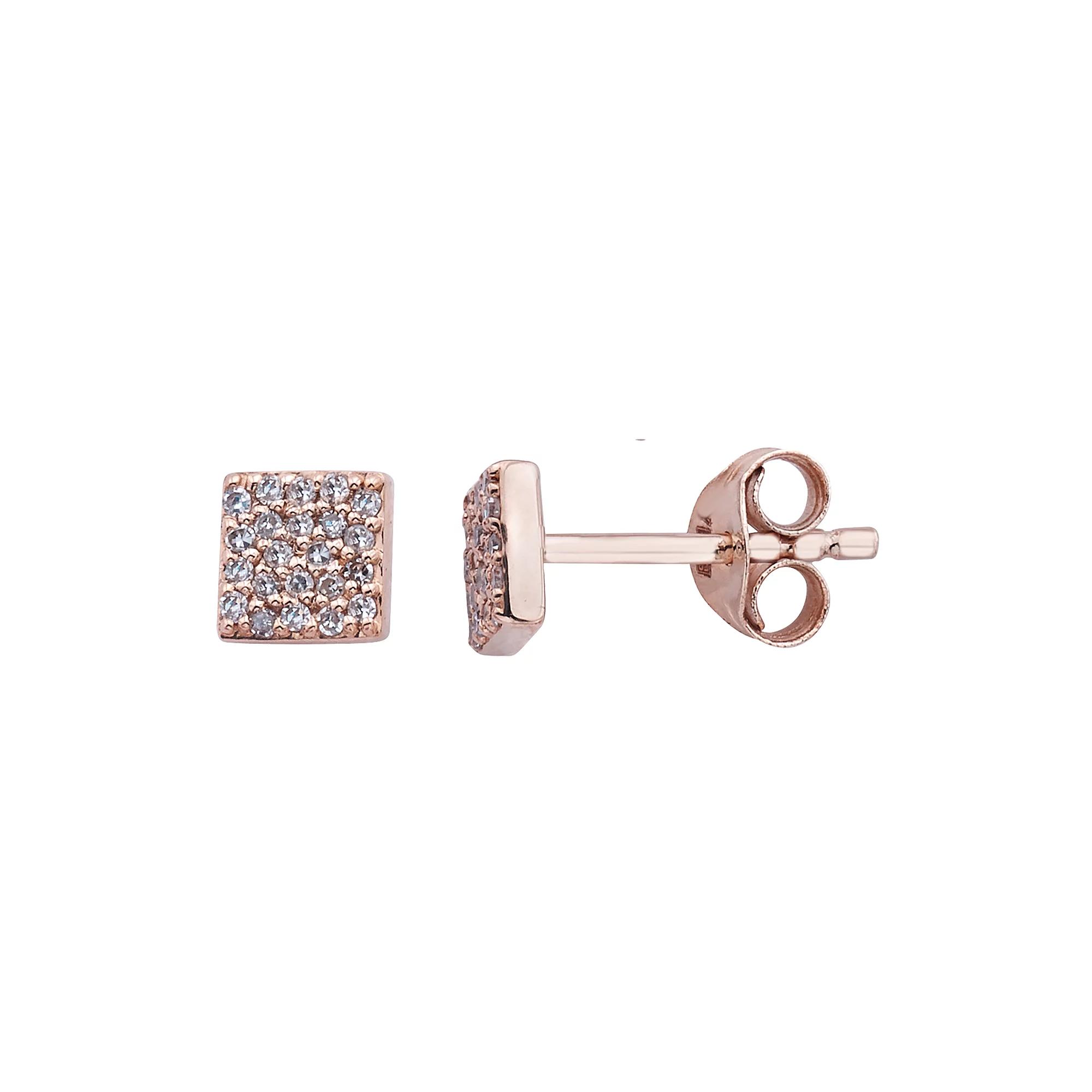 10K Gold 1/8 Carat T.W. Diamond Square Earrings, Women's, Pink Product Image