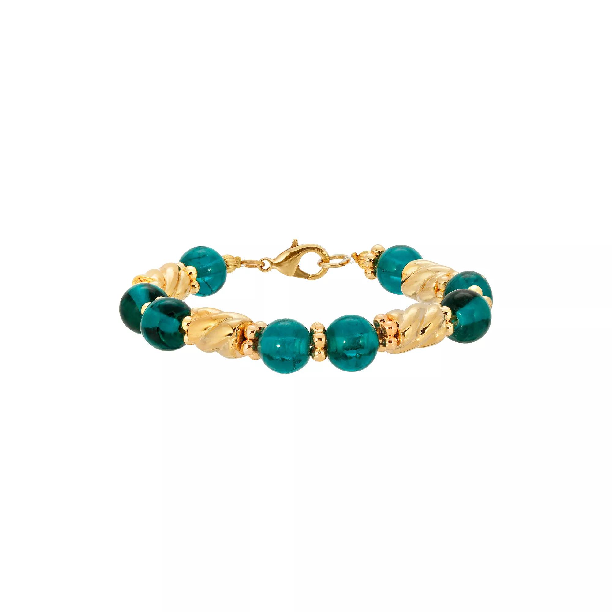 1928 Gold Tone Beaded Bracelet, Womens, Green Product Image