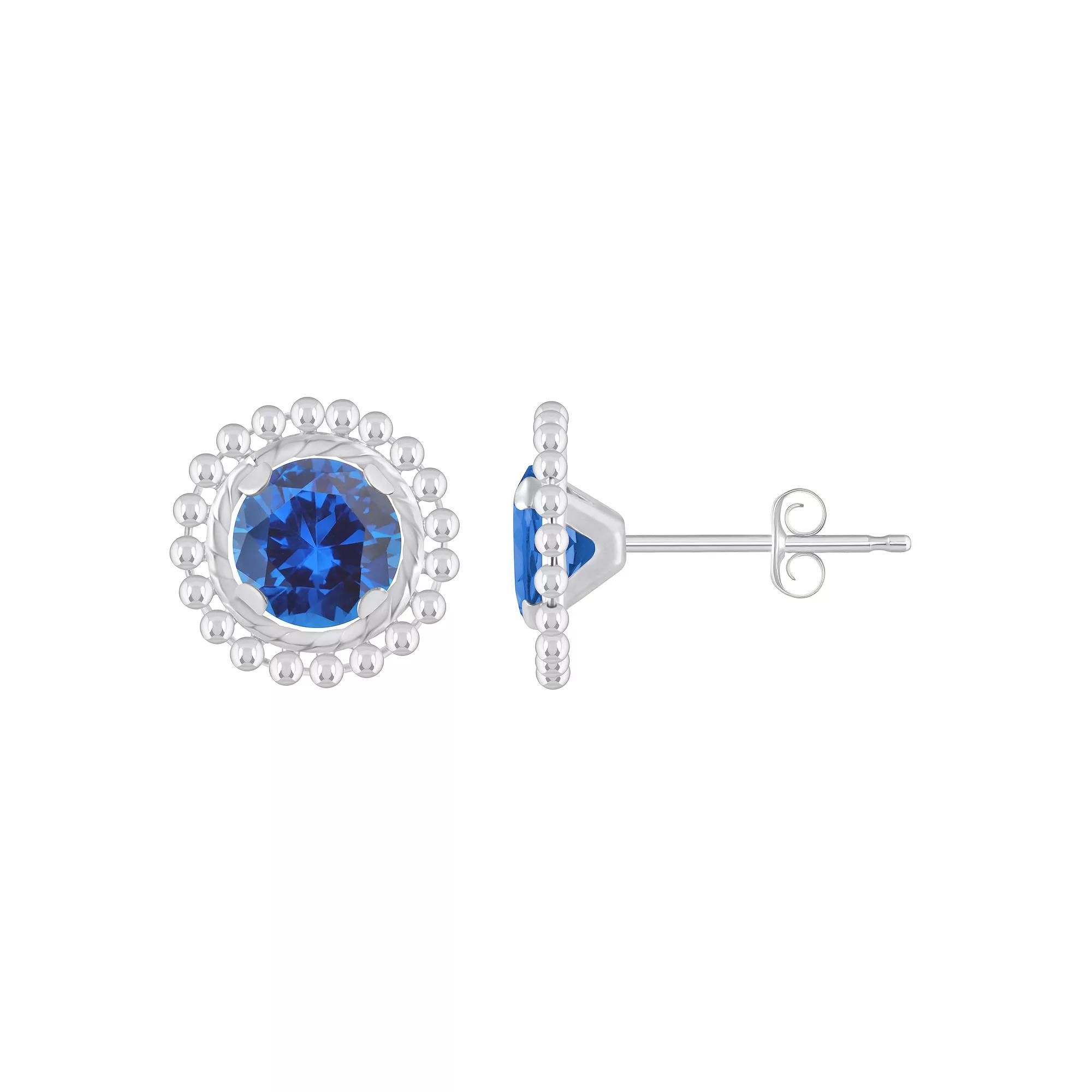 Celebration Gems Sterling Silver Round Lab-Created Gemstone Beaded Martini Stud Earrings, Women's, Created Blue Product Image