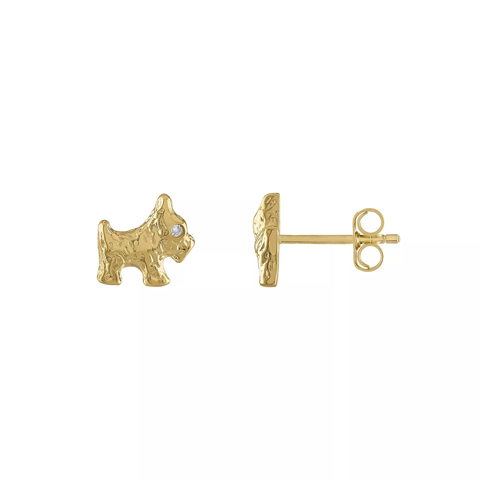 Junior Jewels Kids Gold Over Silver Diamond Accent Dog Stud Earrings, Womens, Gold Tone Product Image