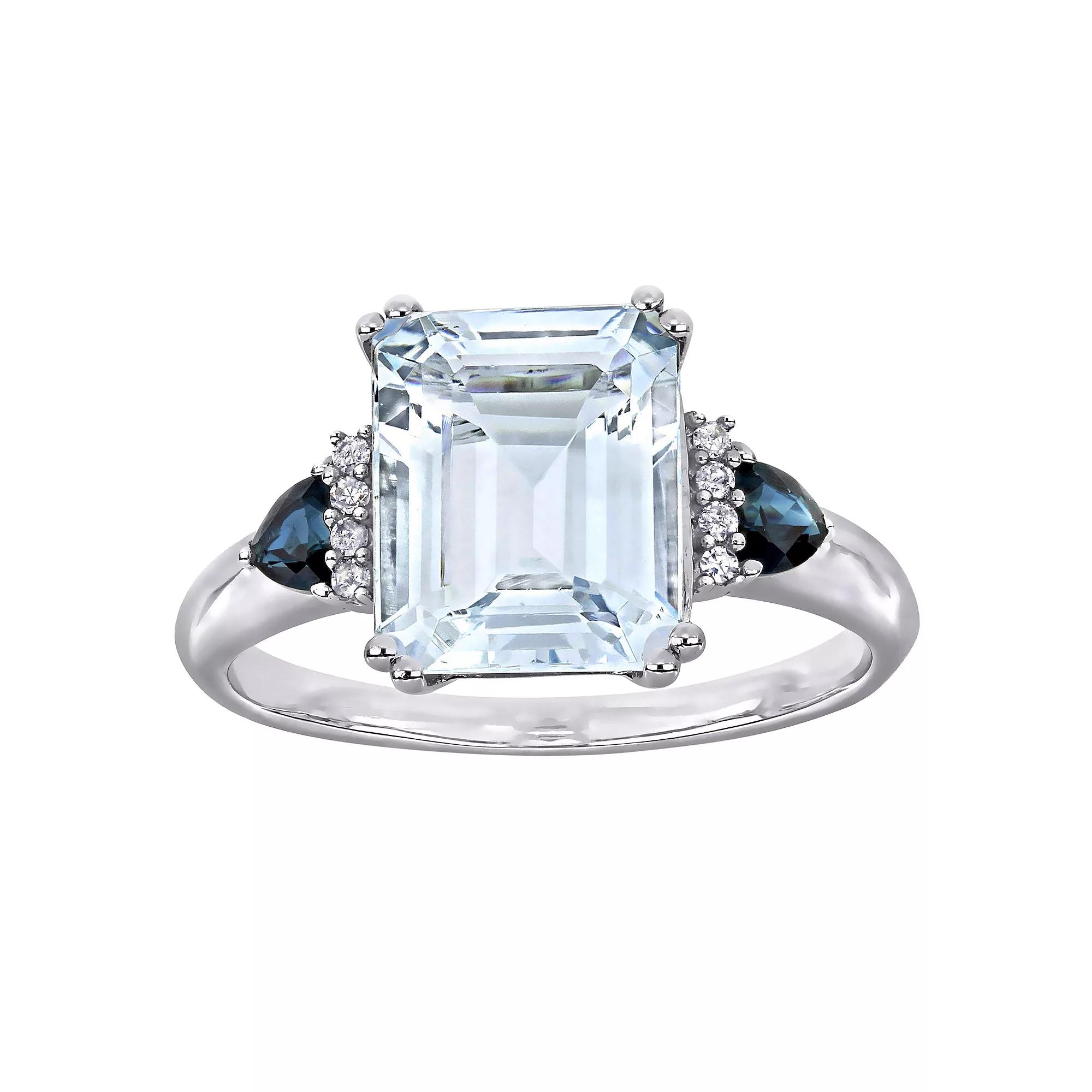Stella Grace Sterling Silver Aquamarine & Sapphire Fashion Ring, Women's,  Product Image