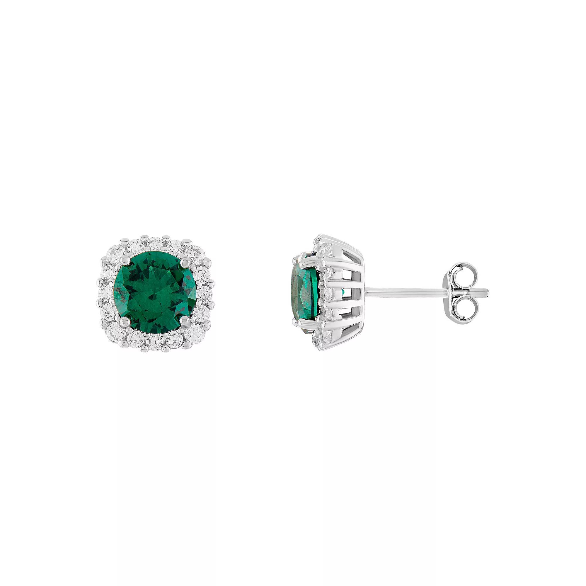 PRIMROSE Sterling Silver Cubic Zirconia Halo Stud Earrings, Women's, May Product Image