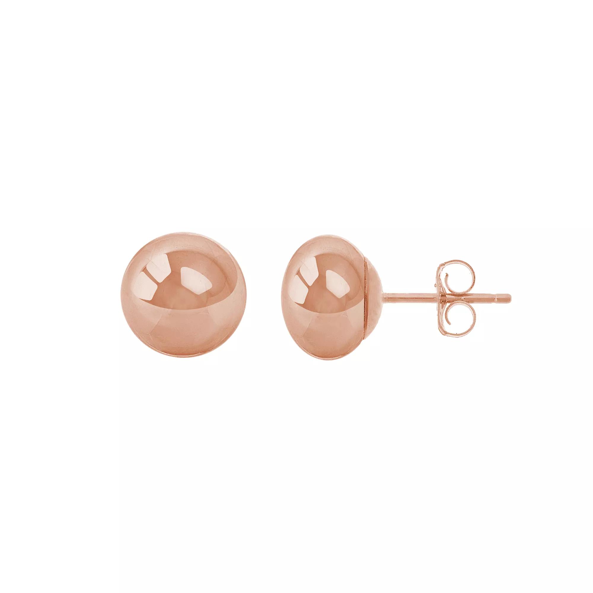 14K Rose Gold 8mm High Polish Button Ball Earrings, Women's, Pink Product Image