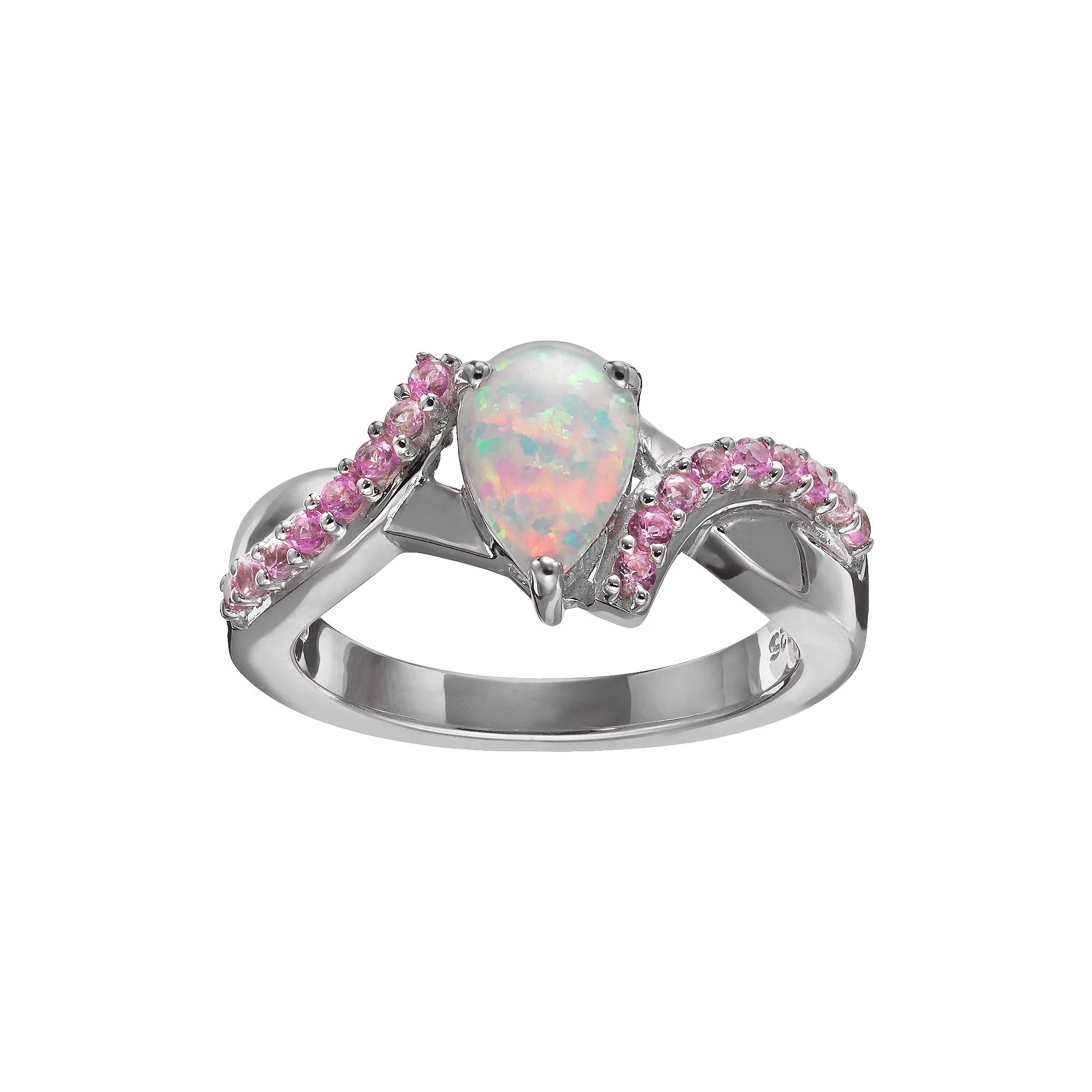 Lab-Created Opal and Lab-Created Pink Sapphire Sterling Silver Bypass Ring, Womens Product Image