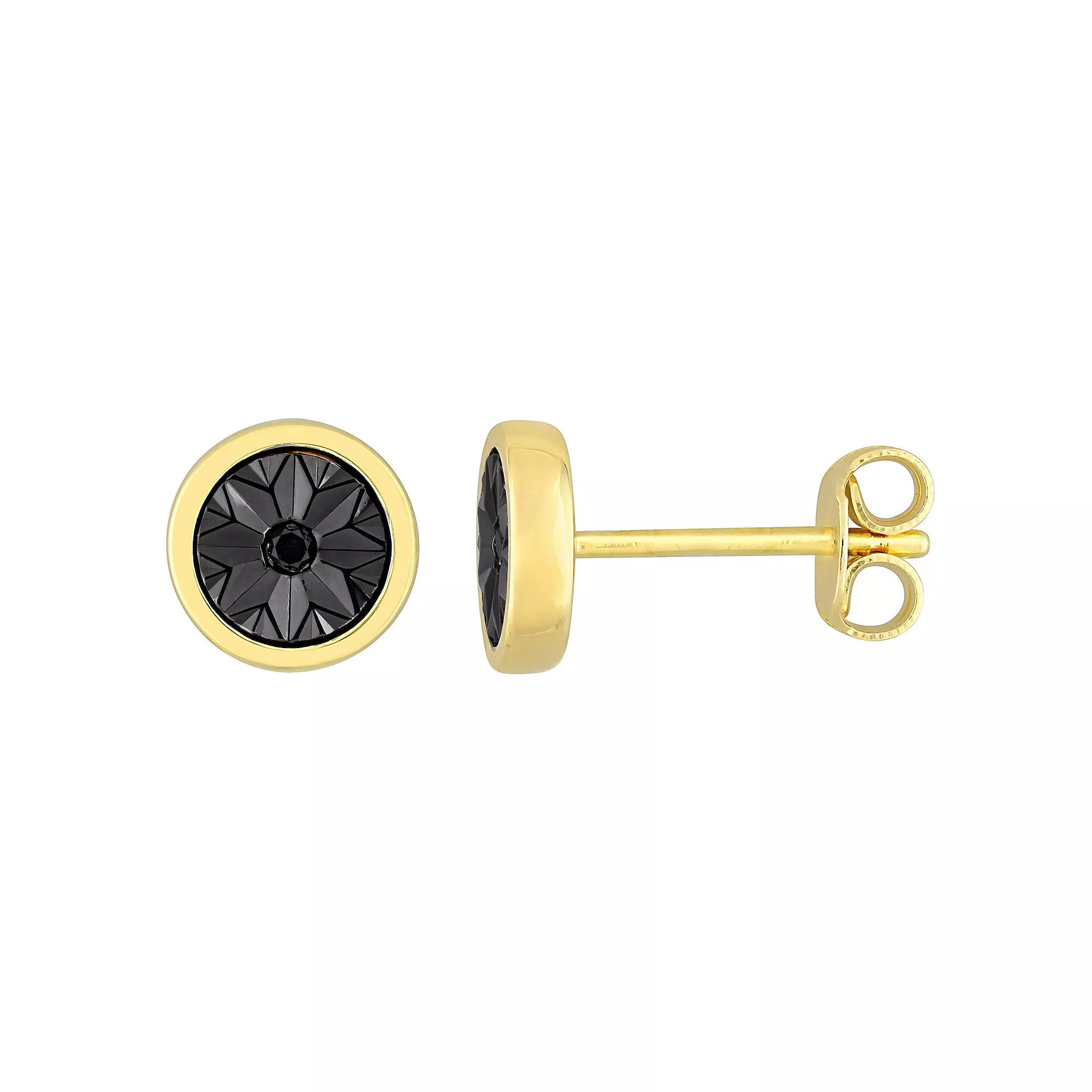 Stella Grace Men's 18k Gold Over Silver Black Diamond Accent Circle Stud Earrings, 18k Gold Plated Product Image