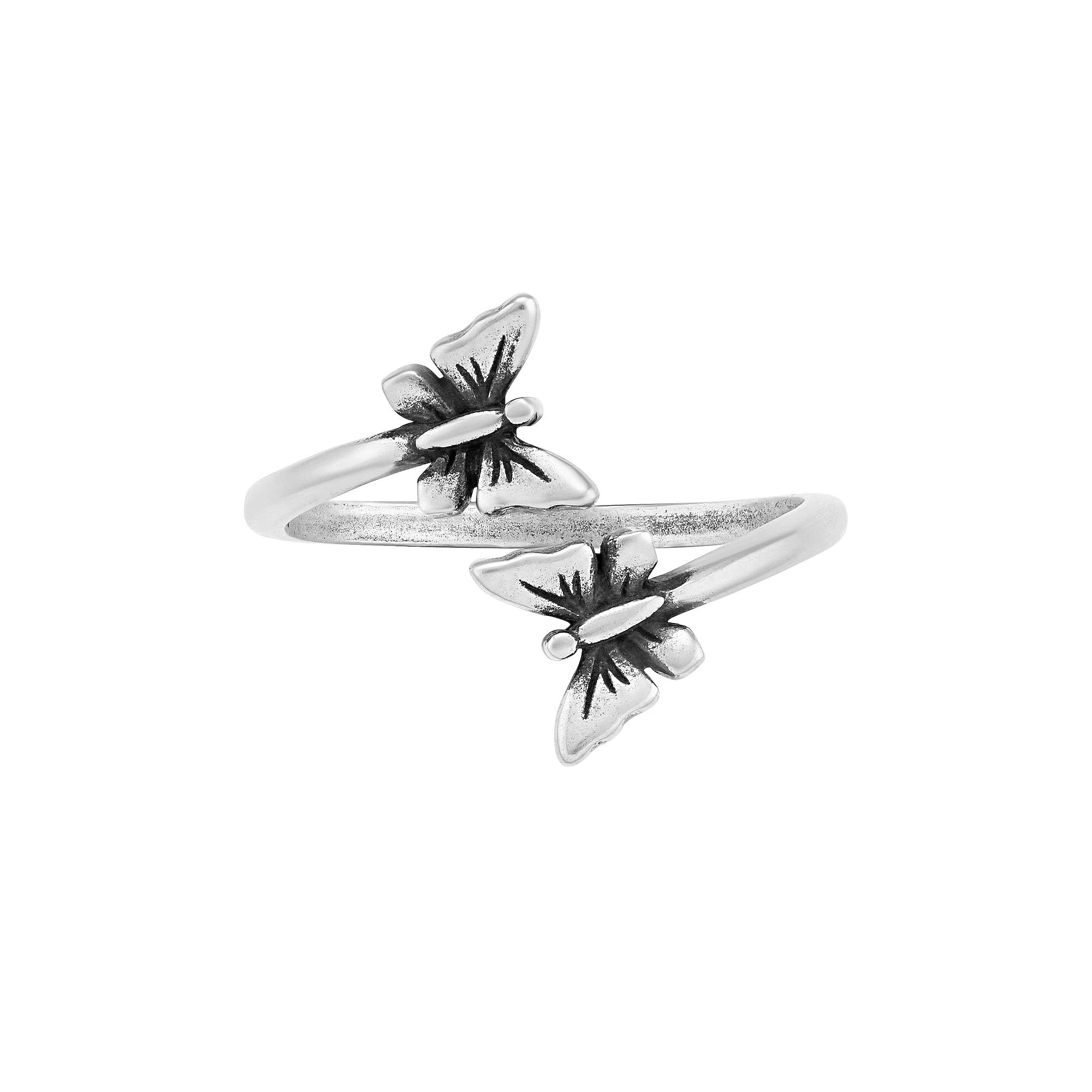 PRIMROSE Sterling Silver Polished Double Butterfly Bypass Ring, Women's, Size: 7 Product Image