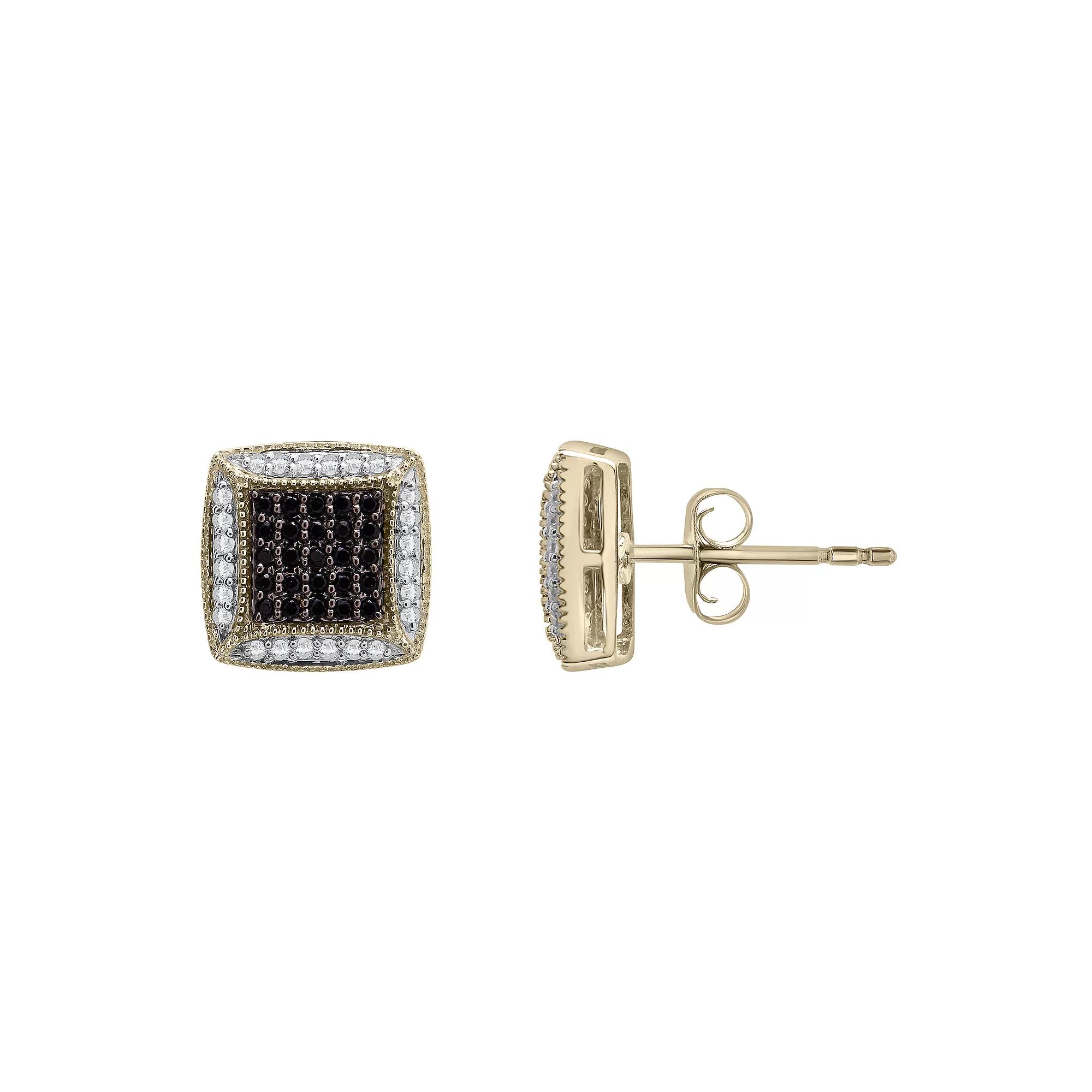 Men's 14k Gold Over Sterling Silver 1/2 Carat T.W. Black & White Diamond Square Stud Earrings, Gold Tone Product Image