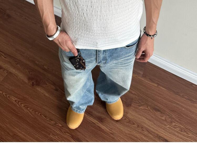 Crew Neck Plain Slim Fit Tank Top Product Image