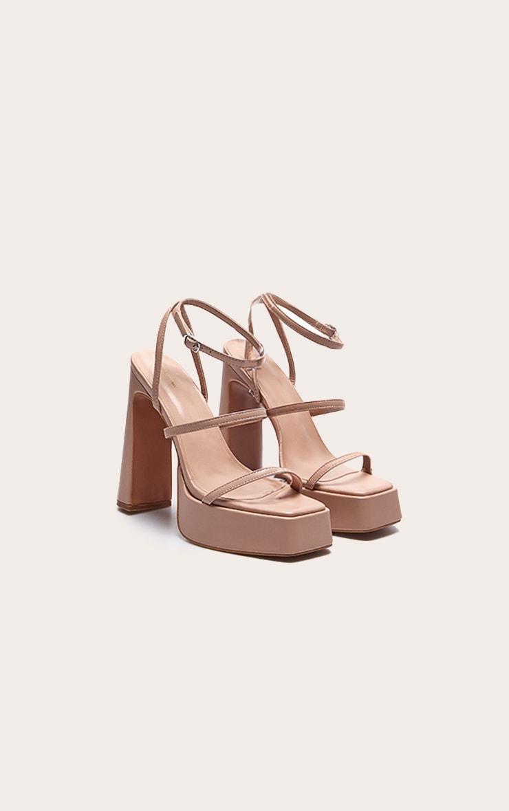 Nude Pu Square Toe Platform Heeled Sandals Product Image