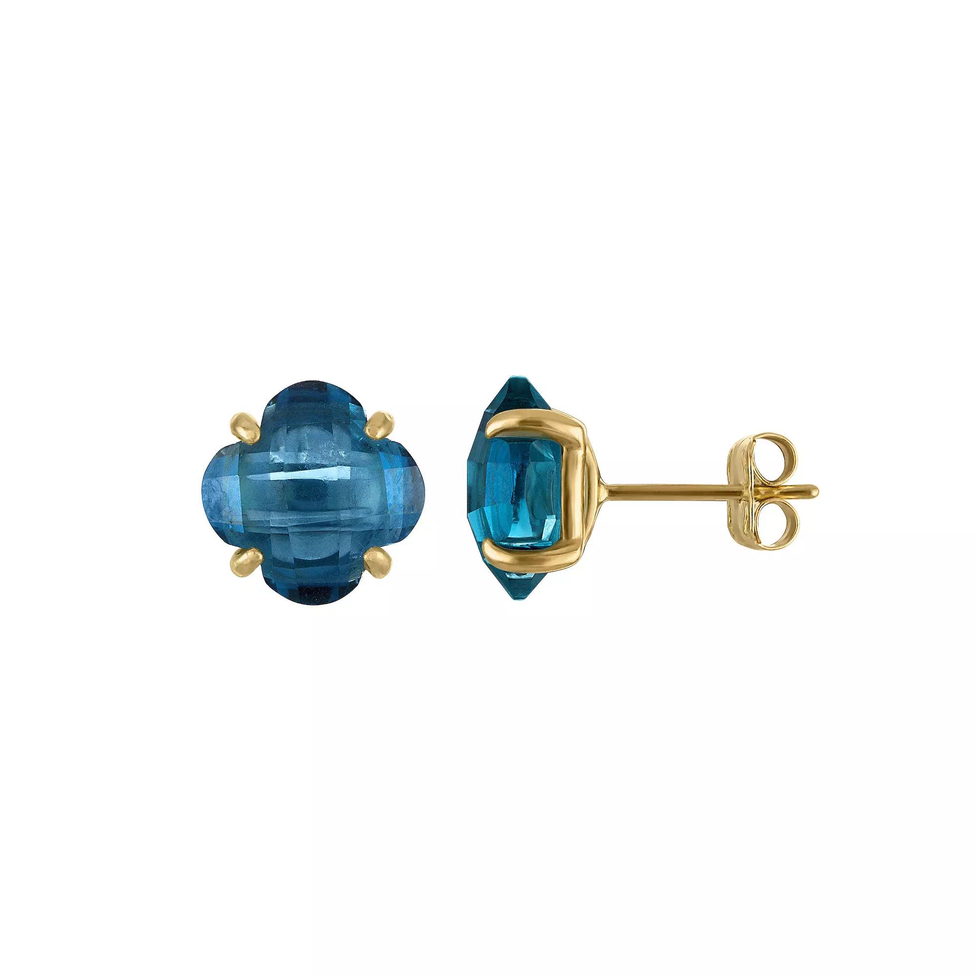 Tiara 10k Gold Gemstone Clover Cut Stud Earrings, Women's, London Blue Topaz Product Image