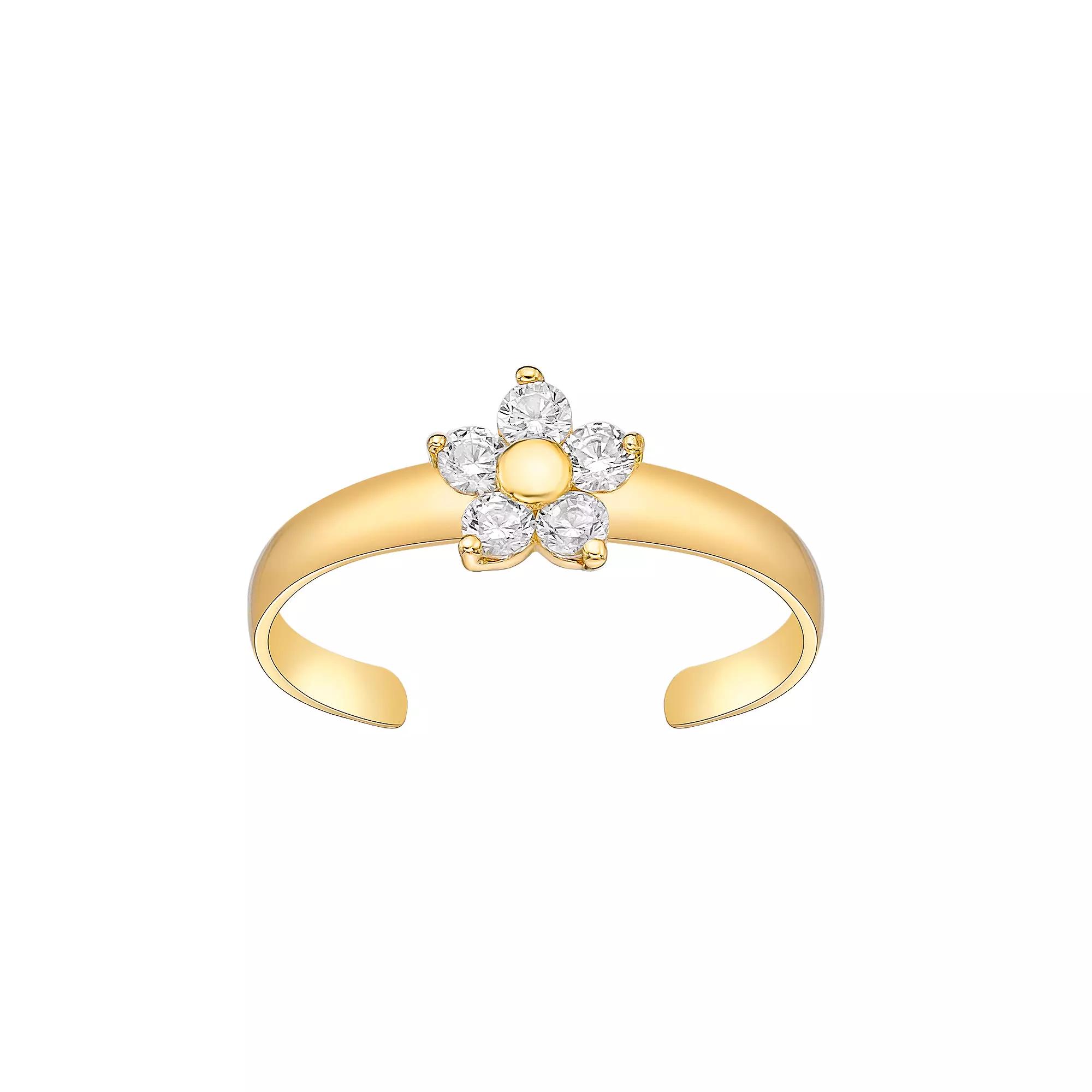 Lila Moon 10k Gold Cubic Zirconia Flower Adjustable Toe Ring, Women's, Yellow Product Image
