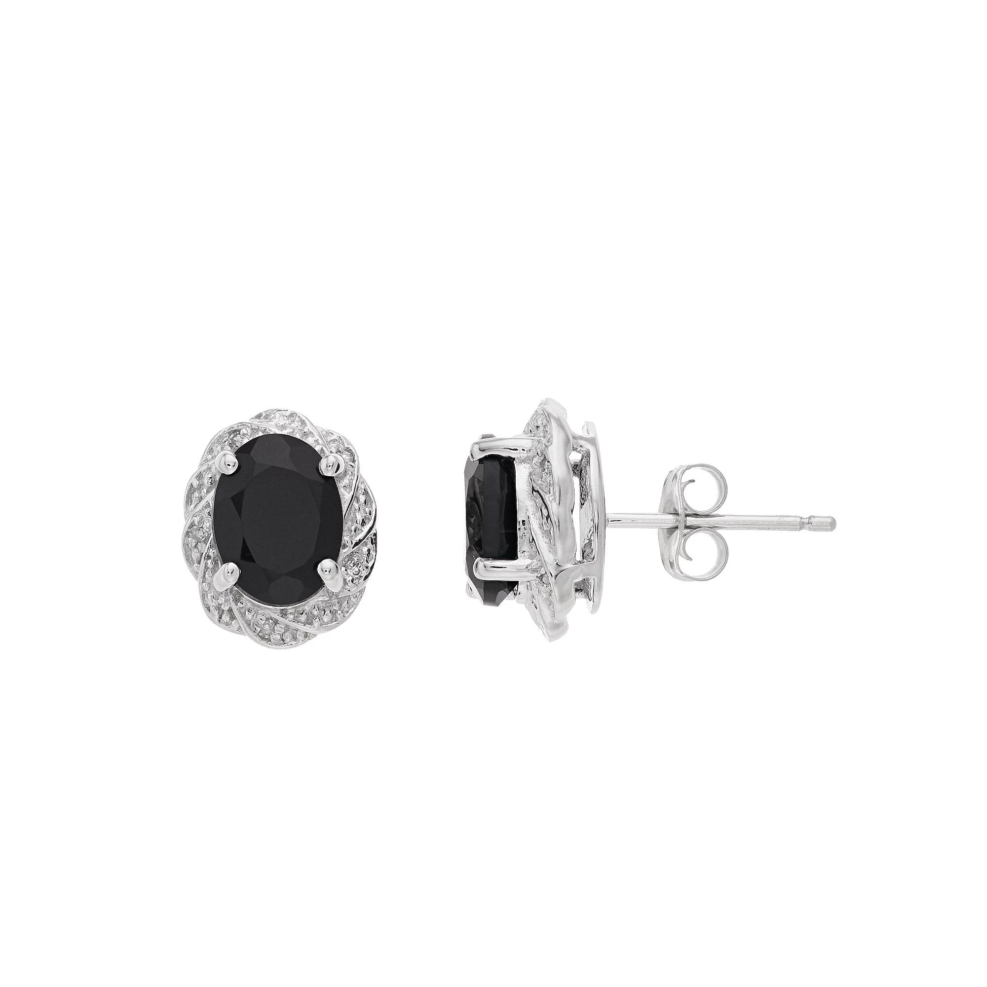Gemminded Onyx & Diamond Accent Silver-Tone Stud Earrings, Women's, Sterling Product Image