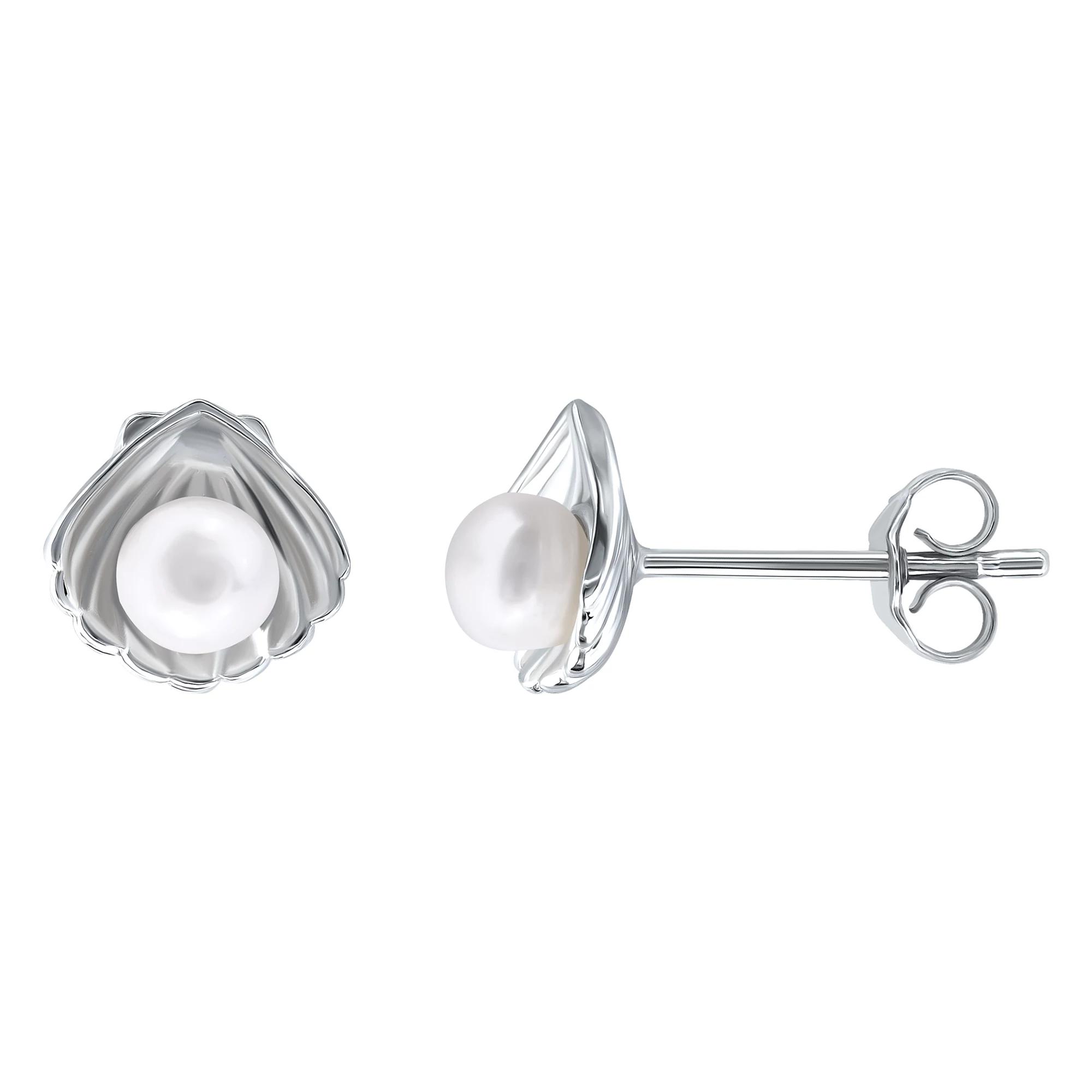 Aleure Precioso Sterling Silver Clam Shell & Freshwater Cultured Pearl Stud Earrings, Women's, Silver Tone Product Image