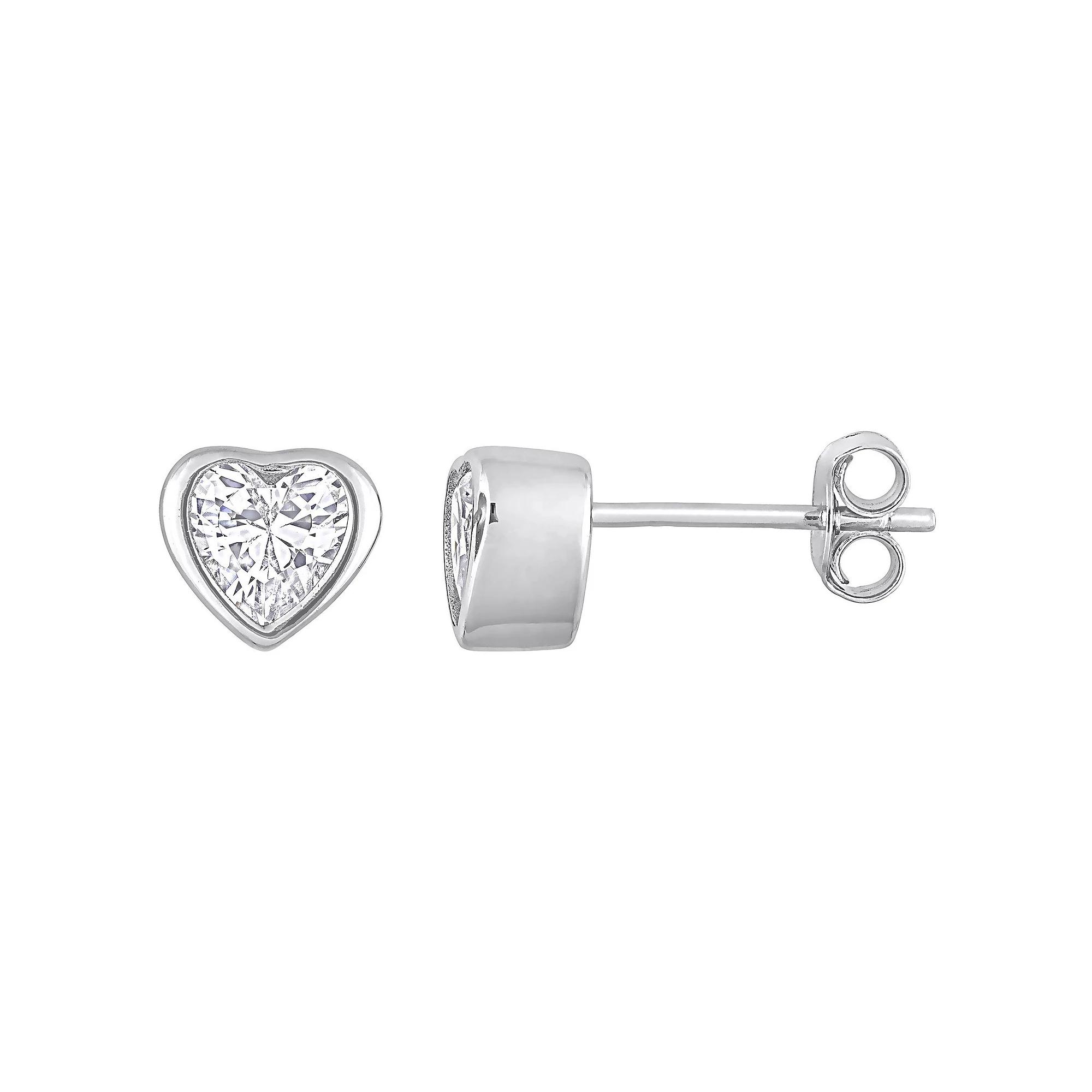 Stella Grace Sterling Silver Cubic Zirconia Heart Stud Earrings, Women's Product Image