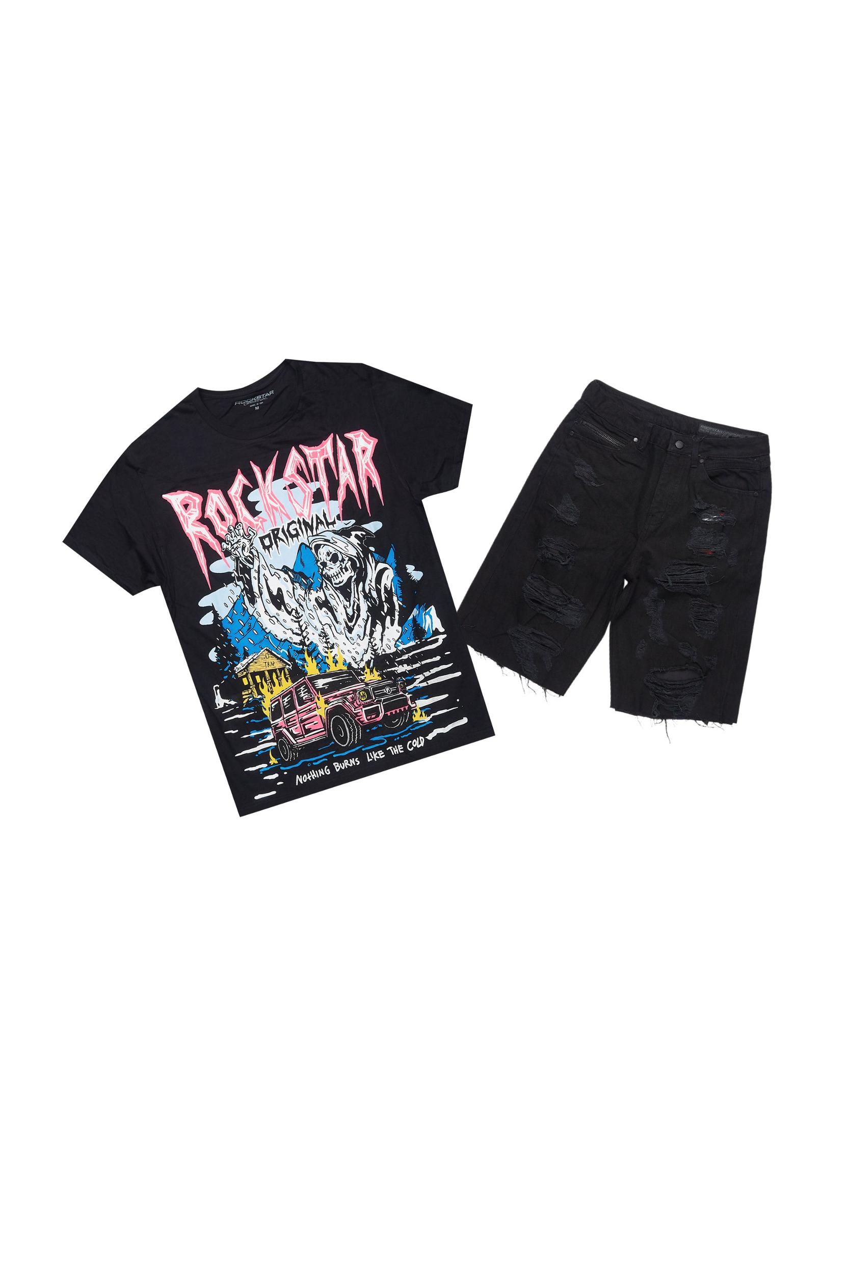 Kip Black T-Shirt/Denim Short Set Male Product Image