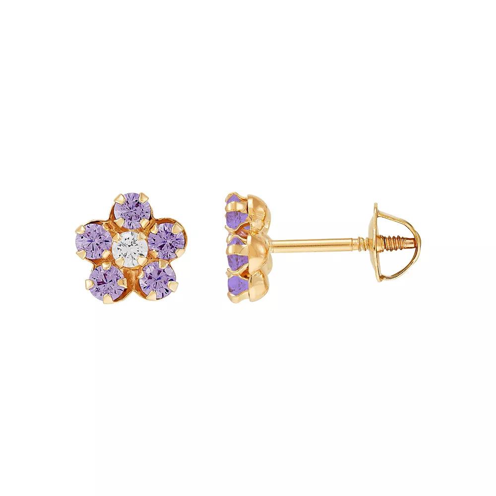 14k Gold Cubic Zirconia Flower Earrings, Womens Product Image