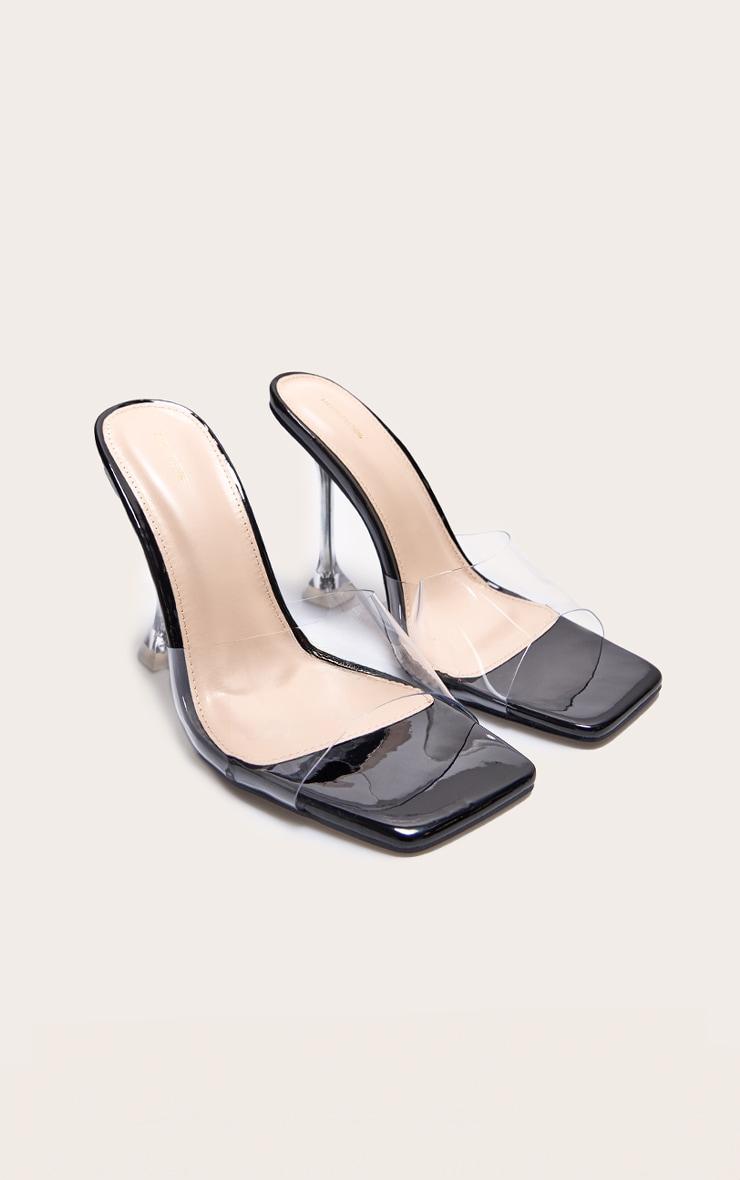 Black Pu Square Toe Clear Perspex Heeled Mules Product Image