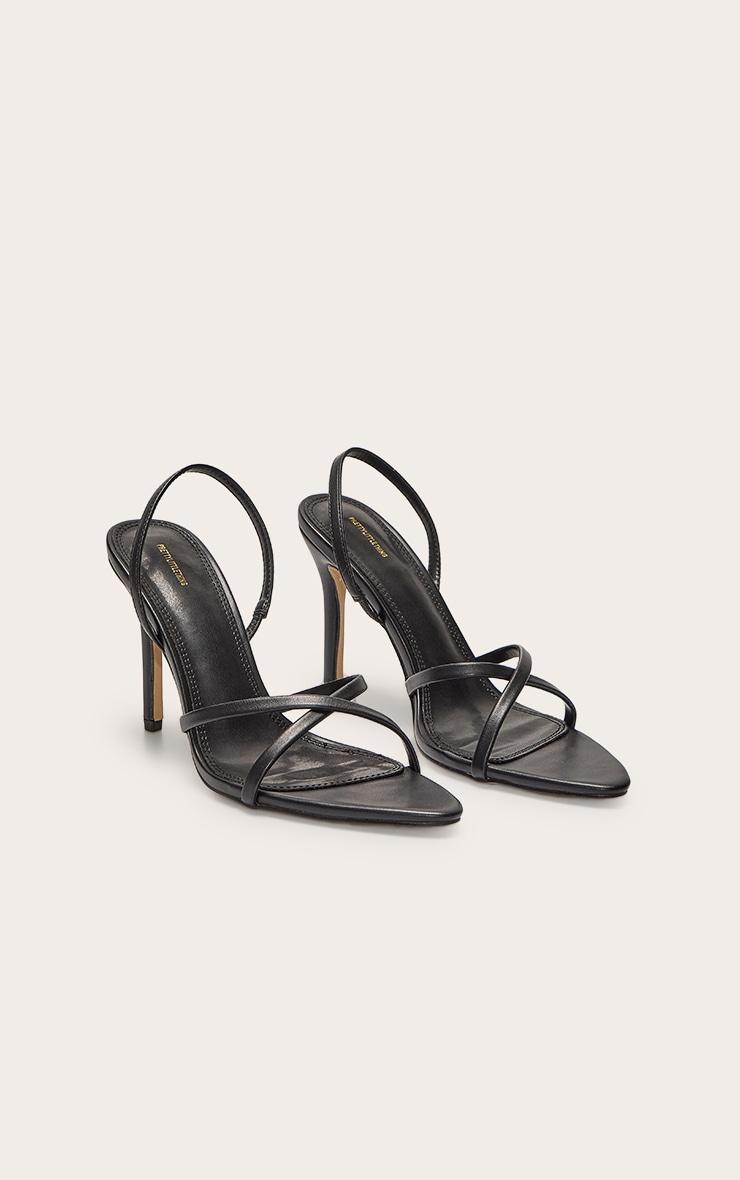 Black Pu Point Toe Sling Back High Stiletto Heel Sandals Product Image