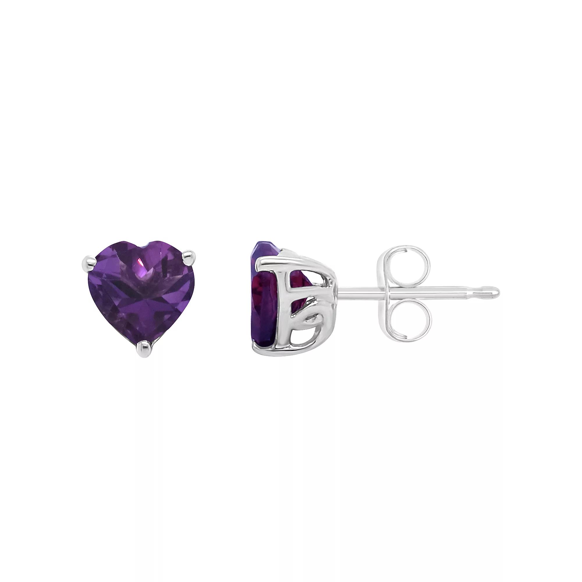 Alyson Layne Sterling Silver Amethyst Heart Stud Earrings, Women's Product Image