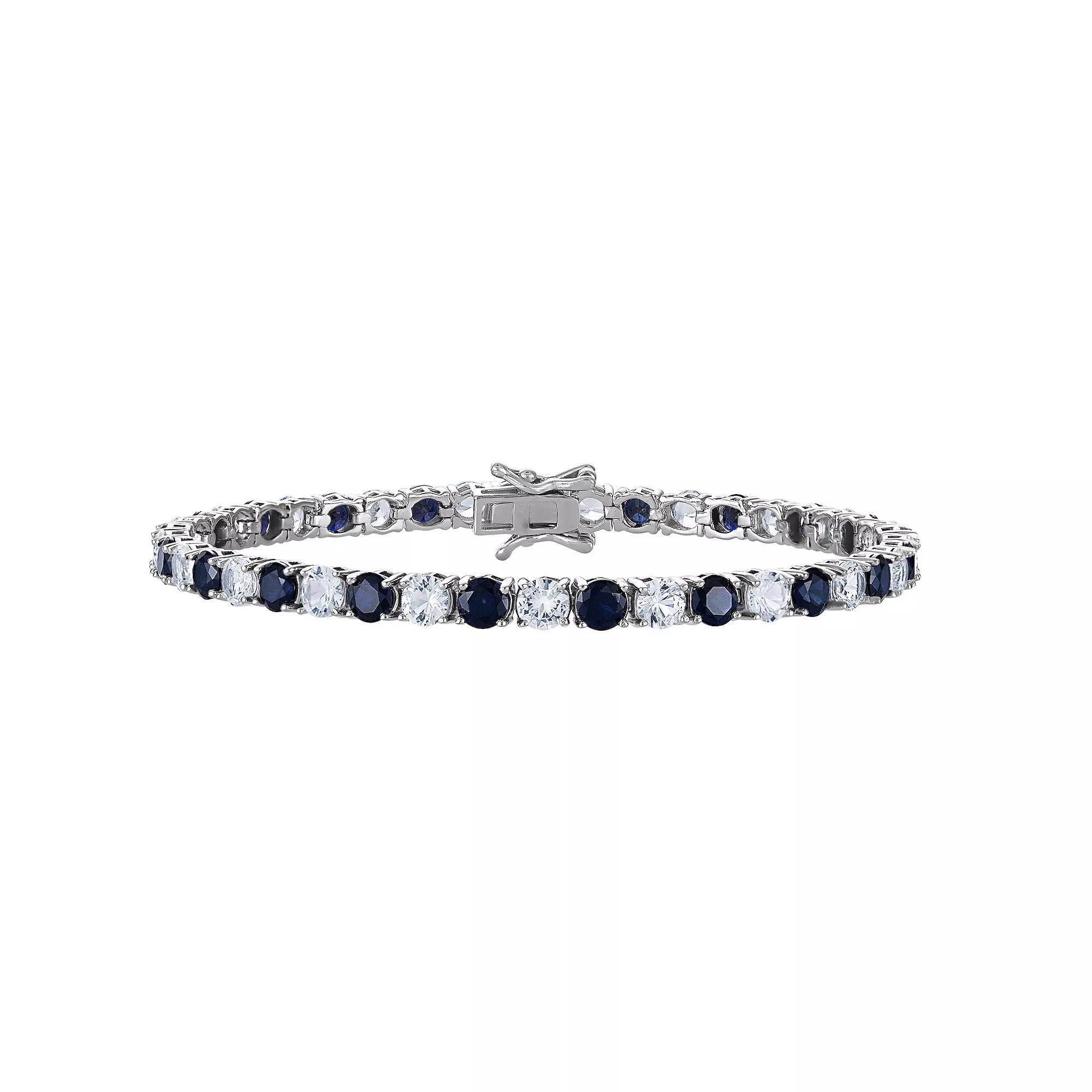 Rhodium Over Sterling Silver Lab-Created Sapphire Bracelet, Women's,  Product Image