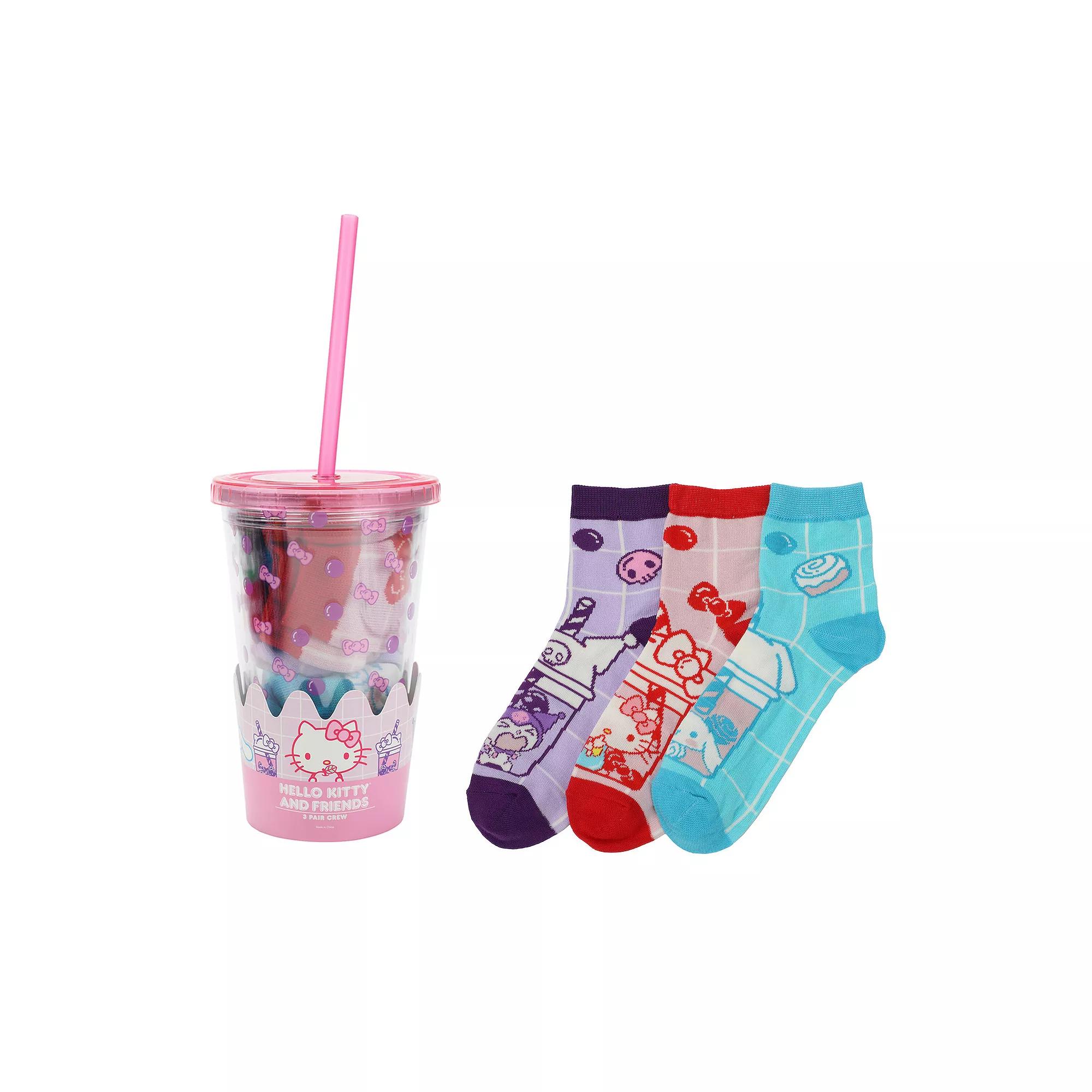 Women's 3-Pack Hello Kitty & Friends Quarter Crew & Resuseable Cup Set, Size: 5-10, Hello Kitty Friends Product Image