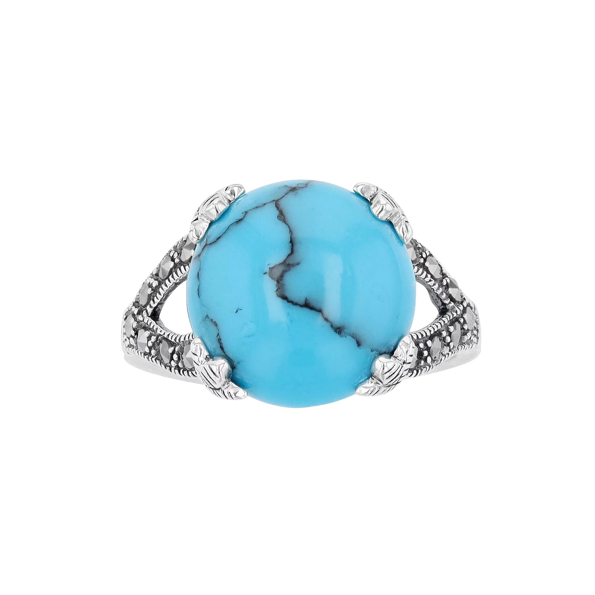 Lavish by TJM Sterling Silver Simulated Turquoise & Marcasite Dome Ring, Women's, Size: 8 Product Image