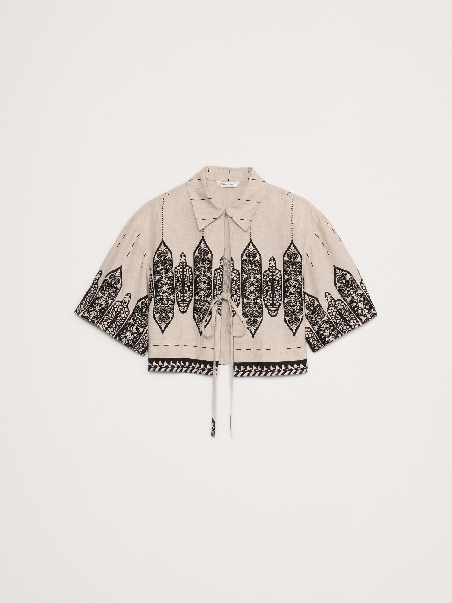 Linen Tie-Front Cropped Shirt Product Image