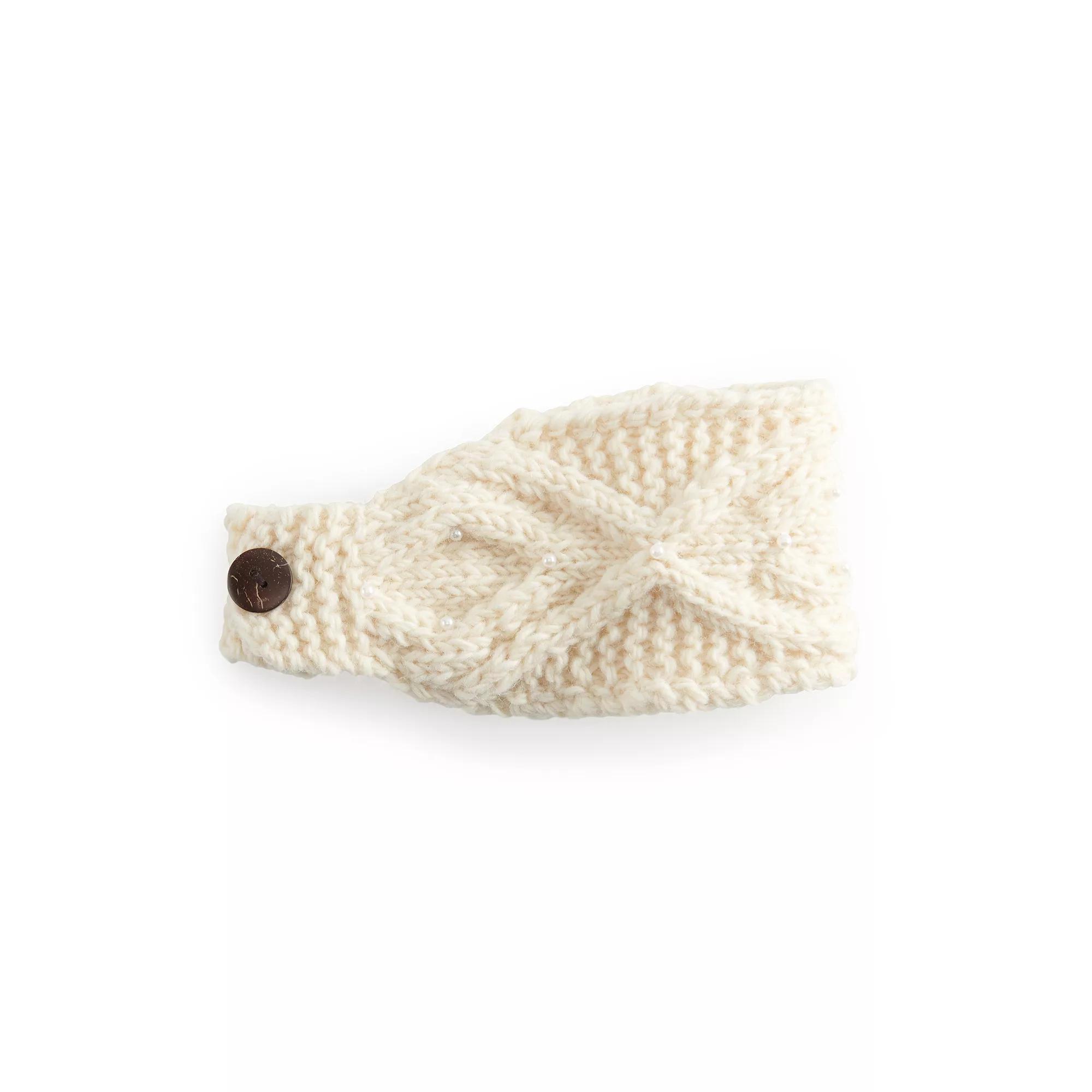 Women's SIJJL Ivory Double Cable Headband with Beads Product Image