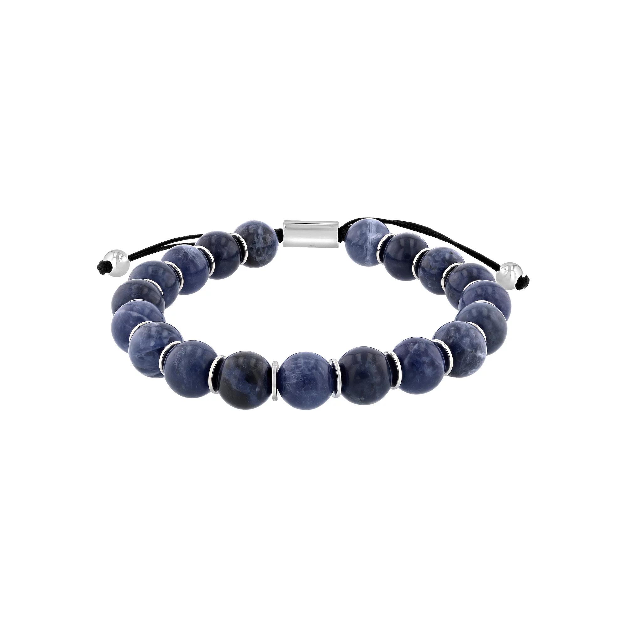 Men's Jewelry Nation Stainless Steel Gemstone Bolo Bracelet, Size: 8.5-12", Sodalite Silver Tone Product Image