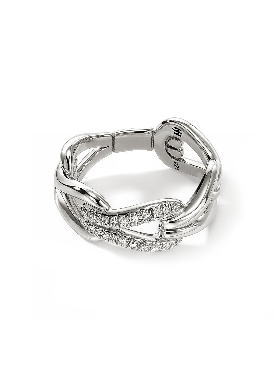 Womens Surf Sterling Silver & Diamond Link Ring Product Image